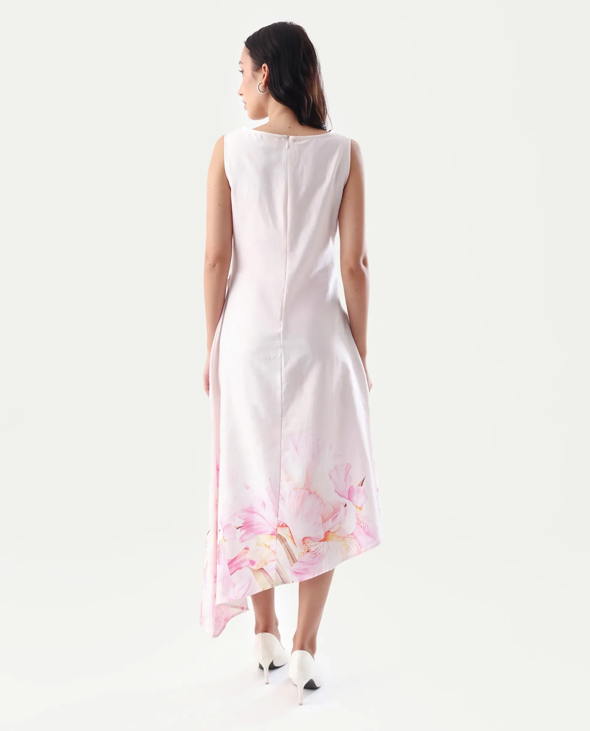 Rareism Women's Epata Off White Cotton Boat Neck Printed Sleeveless Midi Regular Fit Dress - Image 8