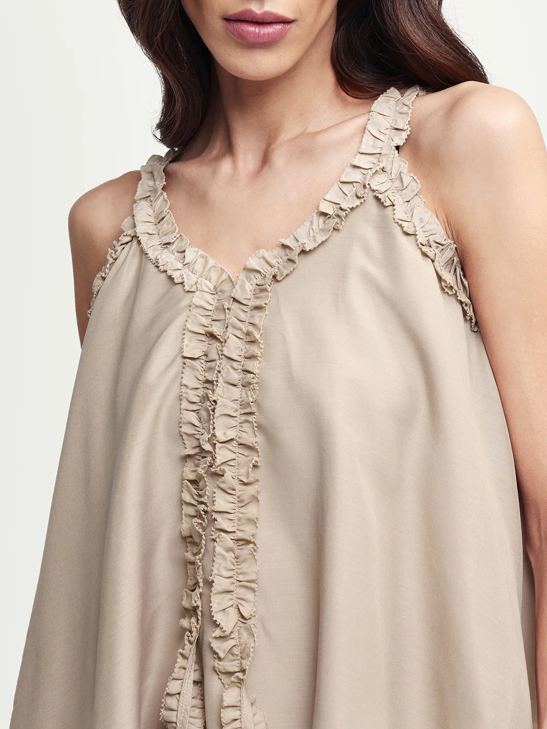 Rareism Women's Epave Beige Viscose V-Neck Plain Sleeveless Relaxed Fit Top - Image 5