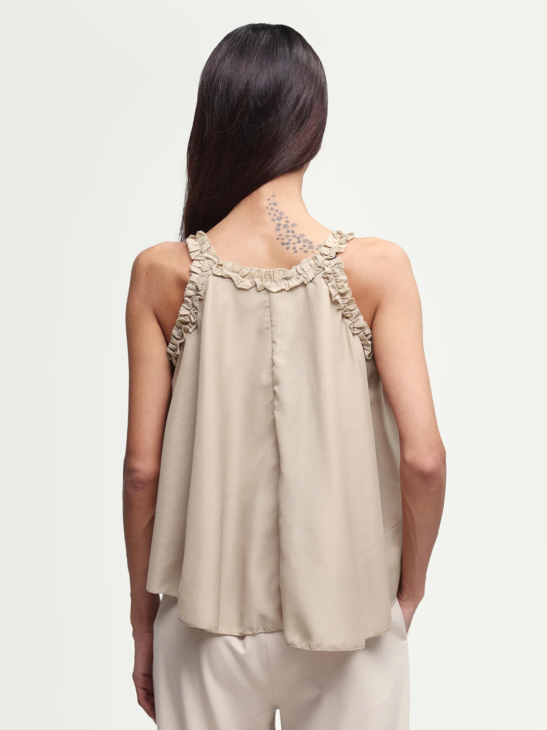 Rareism Women's Epave Beige Viscose V-Neck Plain Sleeveless Relaxed Fit Top - Image 8