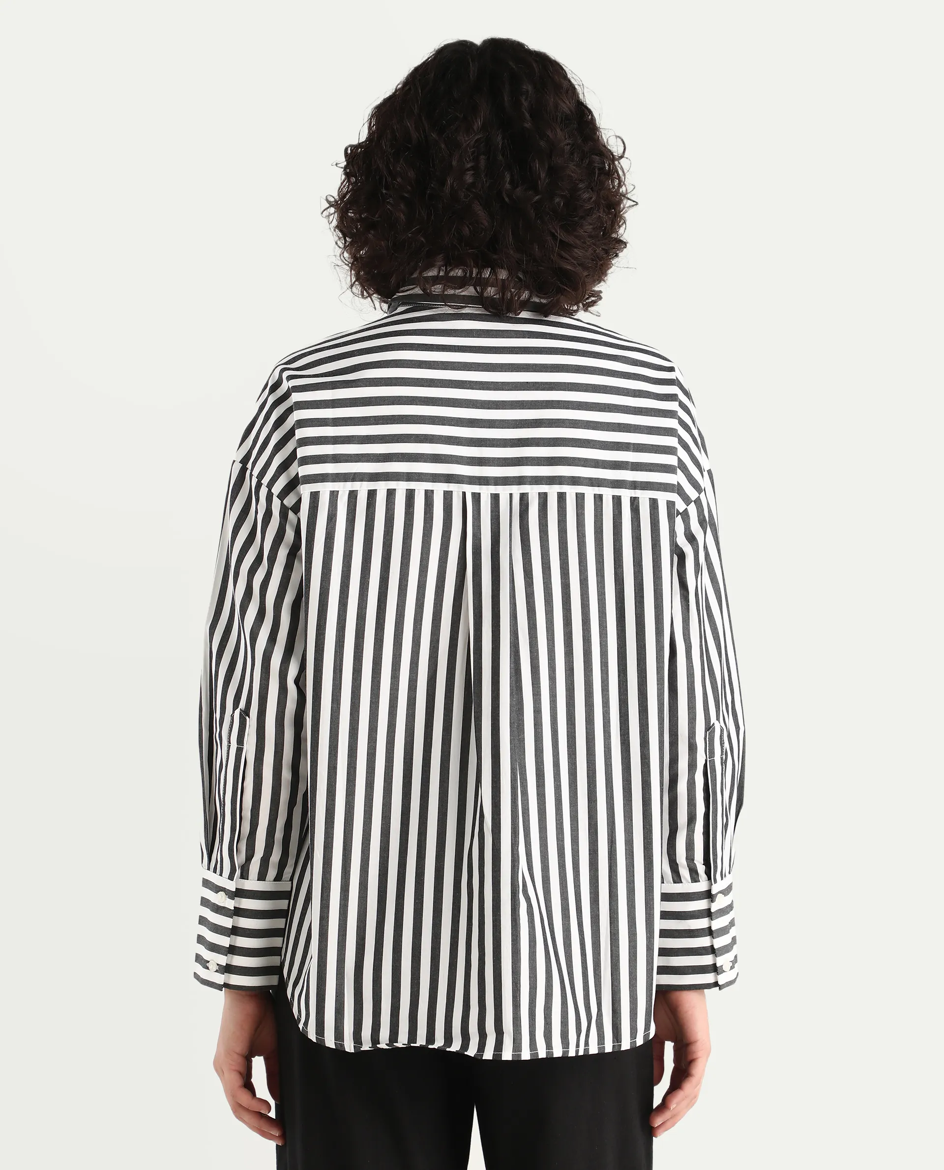 Rareism Women's Epdyed White Viscose Striped Cuffed Sleeve Boxy Fit Shirt - Image 7