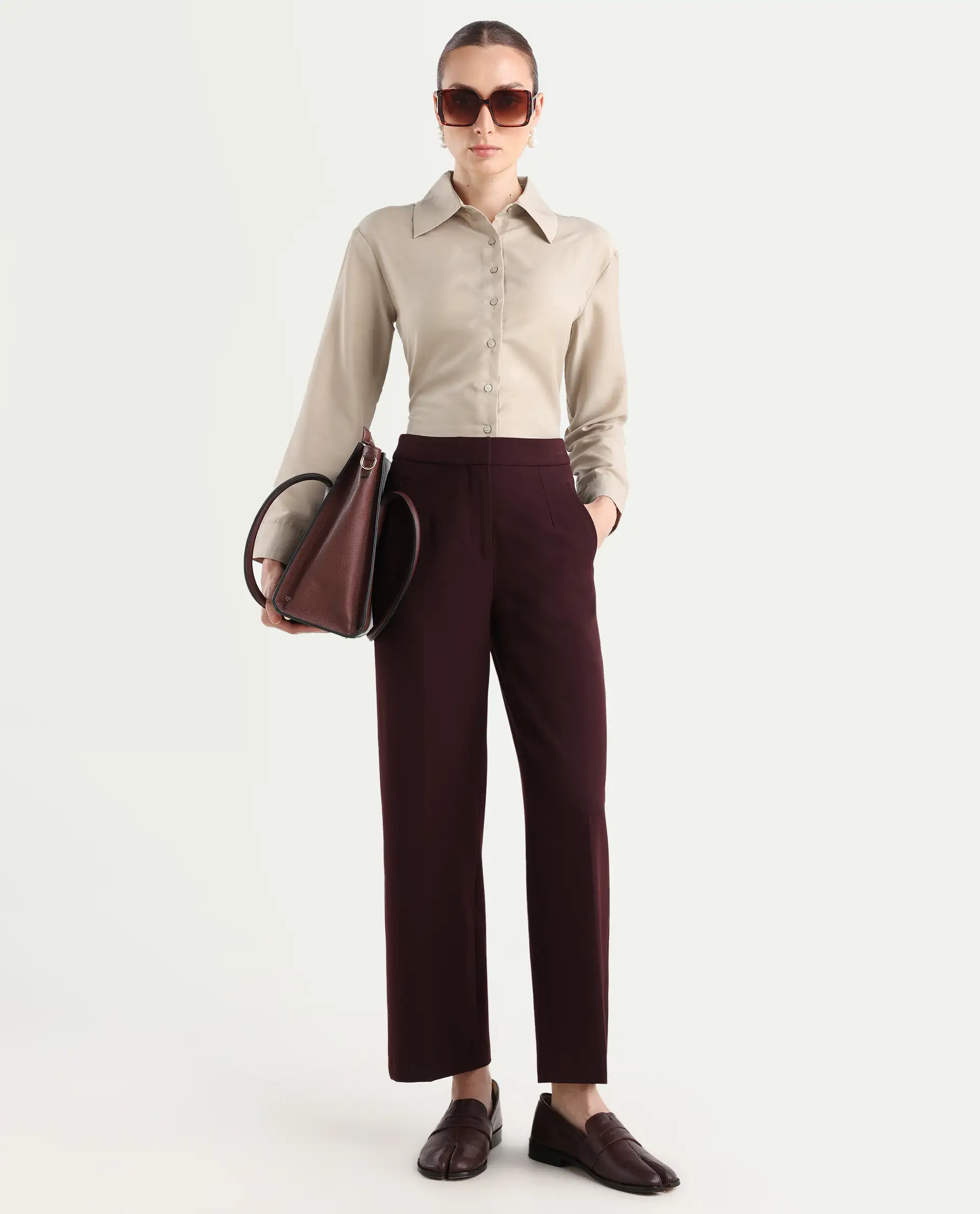 Rareism Women's Epets Beige Polyester Collared Plain Regular Fit Shirt - Image 2