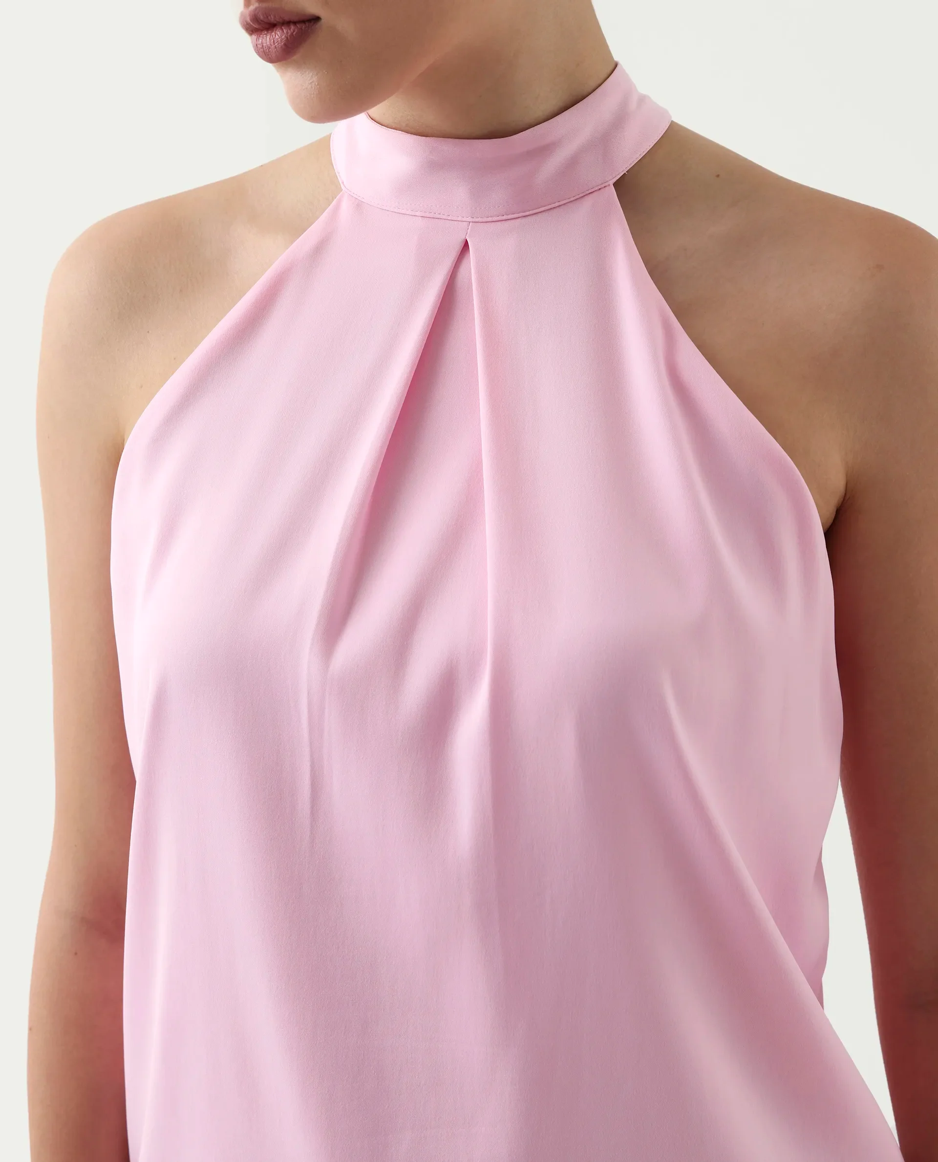 Rareism Women's Epfix Pink Satin Halter Neck Plain Sleeveless Regular Fit Top - Image 3