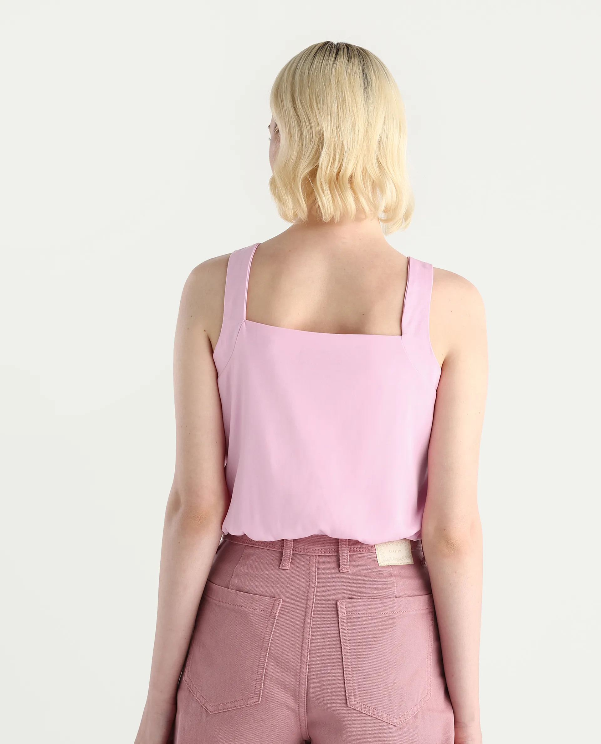 Rareism Women's Epfixo Pink Polyester Crew Neck Plain Sleeveless Crop Regular Fit Top - Image 7