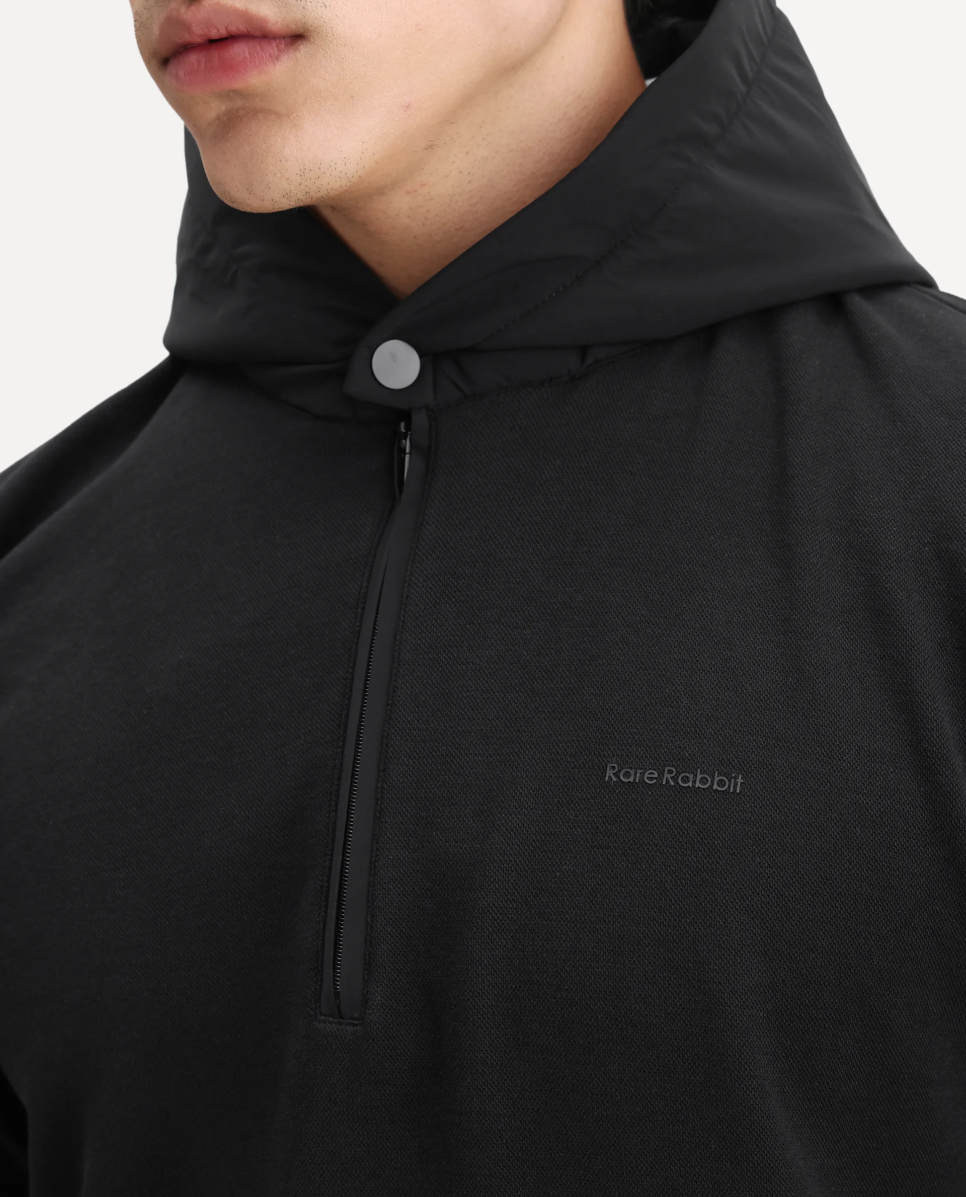 Rare Rabbit Men's Ephin-T Black Cotton Blend Plain Regular Fit Full Sleeve Hooded Sweatshirt - Image 3