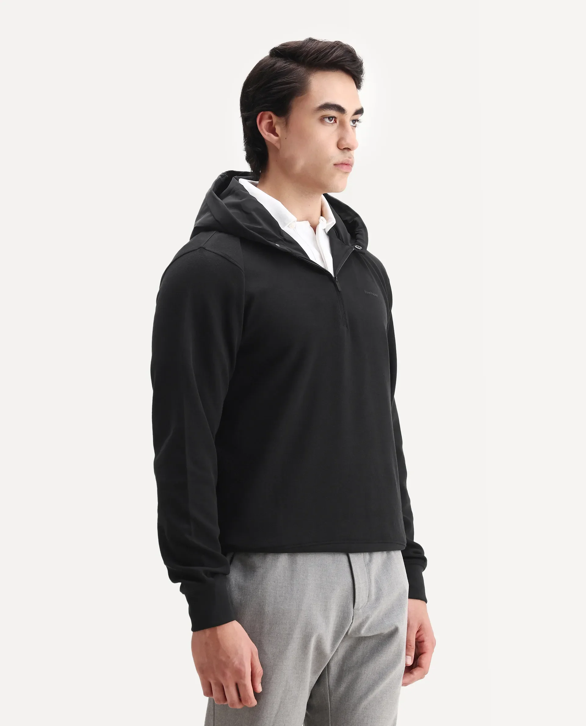 Rare Rabbit Men's Ephin-T Black Cotton Blend Plain Regular Fit Full Sleeve Hooded Sweatshirt - Image 6