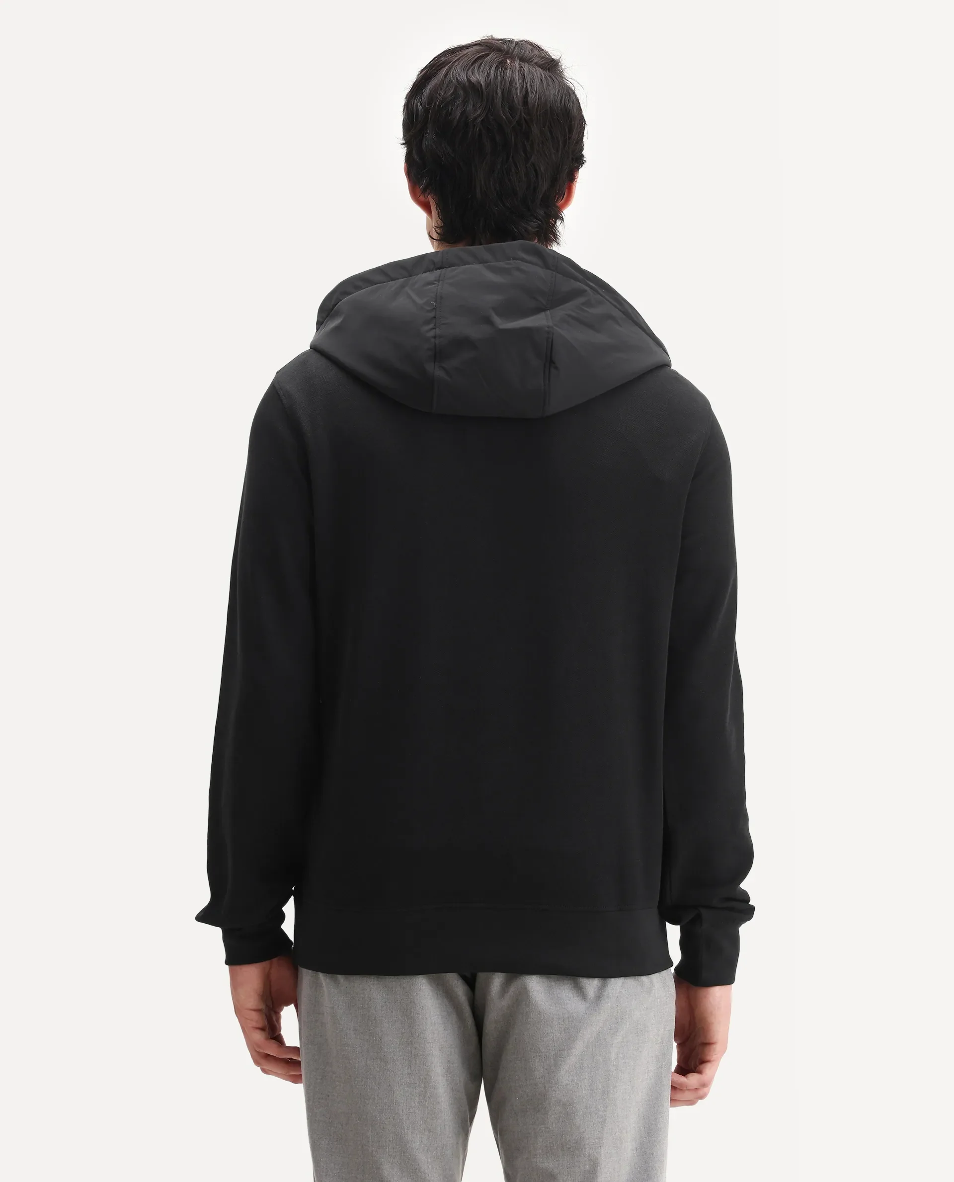 Rare Rabbit Men's Ephin-T Black Cotton Blend Plain Regular Fit Full Sleeve Hooded Sweatshirt - Image 7