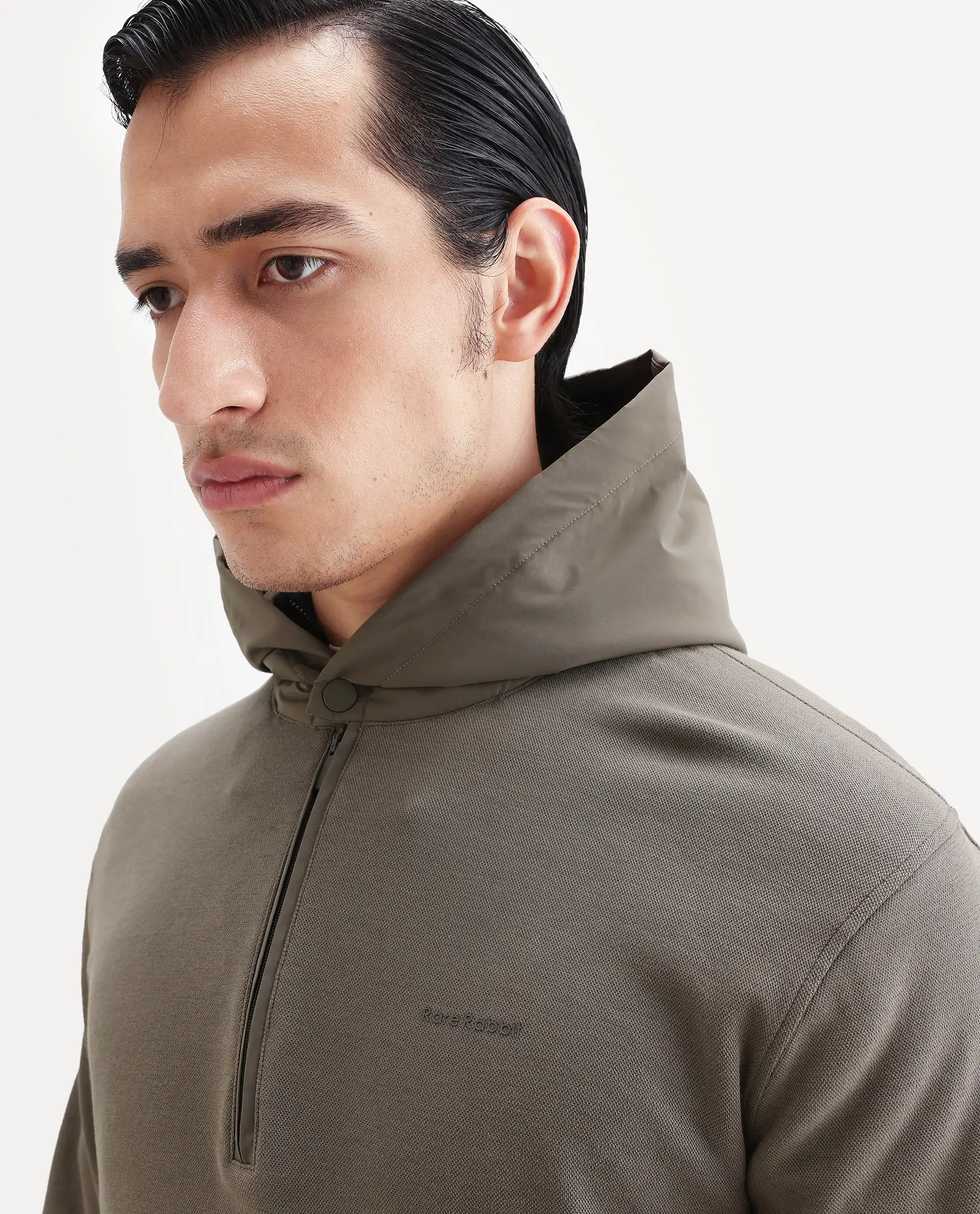 Rare Rabbit Men's Ephin-T Dark Olive Cotton Blend Plain Regular Fit Full Sleeve Hooded Sweatshirt - Image 4