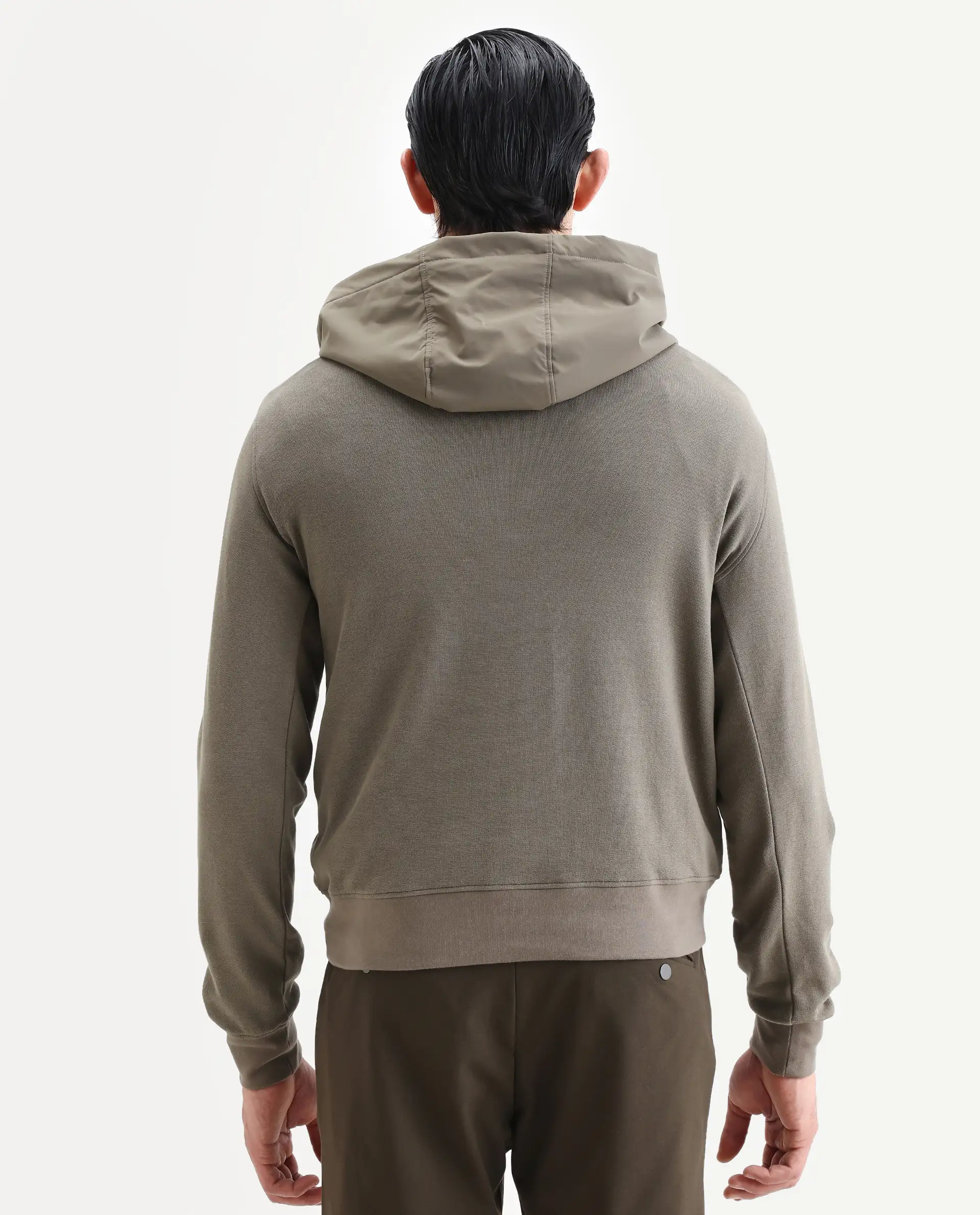 Rare Rabbit Men's Ephin-T Dark Olive Cotton Blend Plain Regular Fit Full Sleeve Hooded Sweatshirt - Image 7