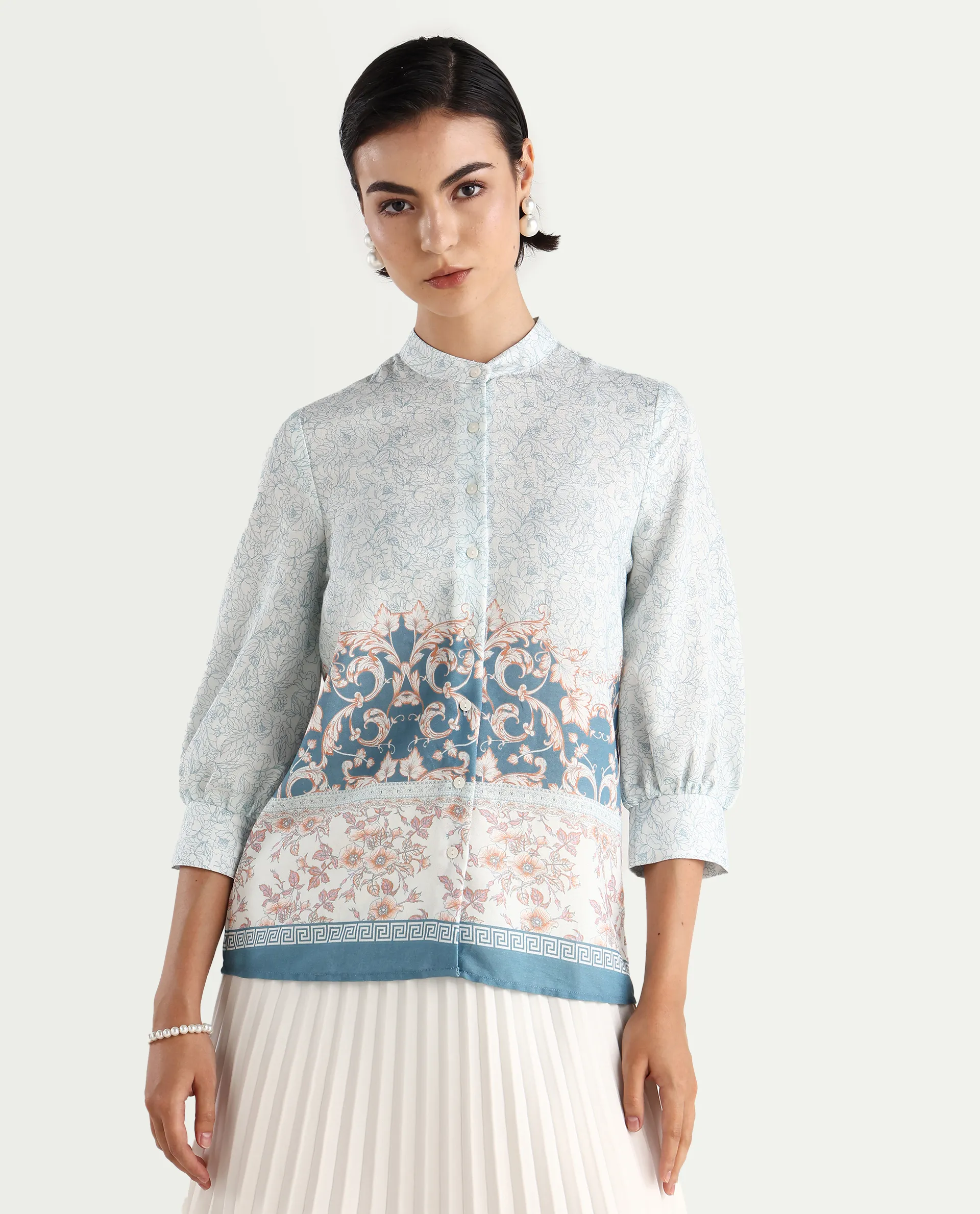 Rareism Women's Epica Multi Cotton Abstract Print Cuffed Sleeve Regular Fit Top - Image 3