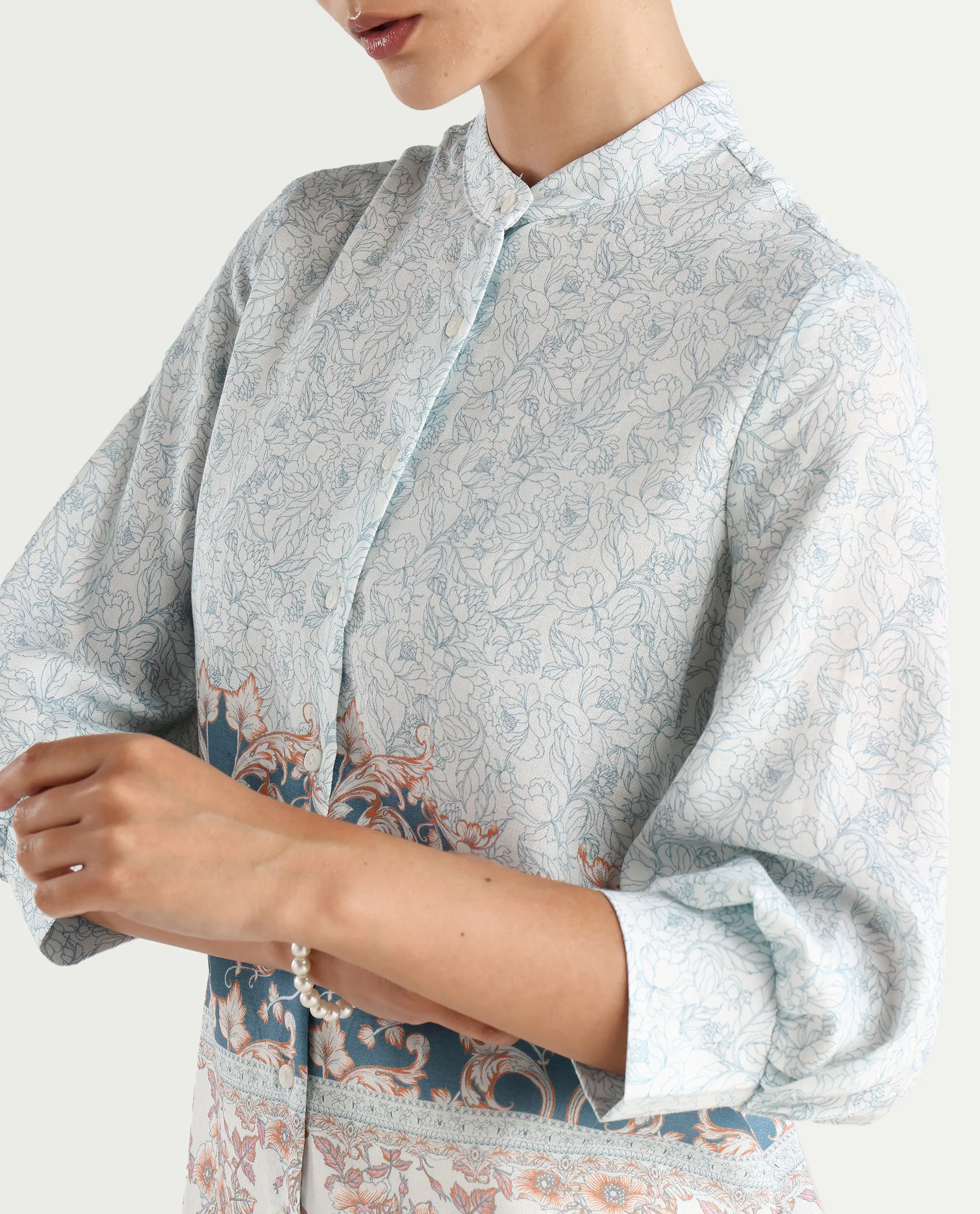 Rareism Women's Epica Multi Cotton Abstract Print Cuffed Sleeve Regular Fit Top - Image 5