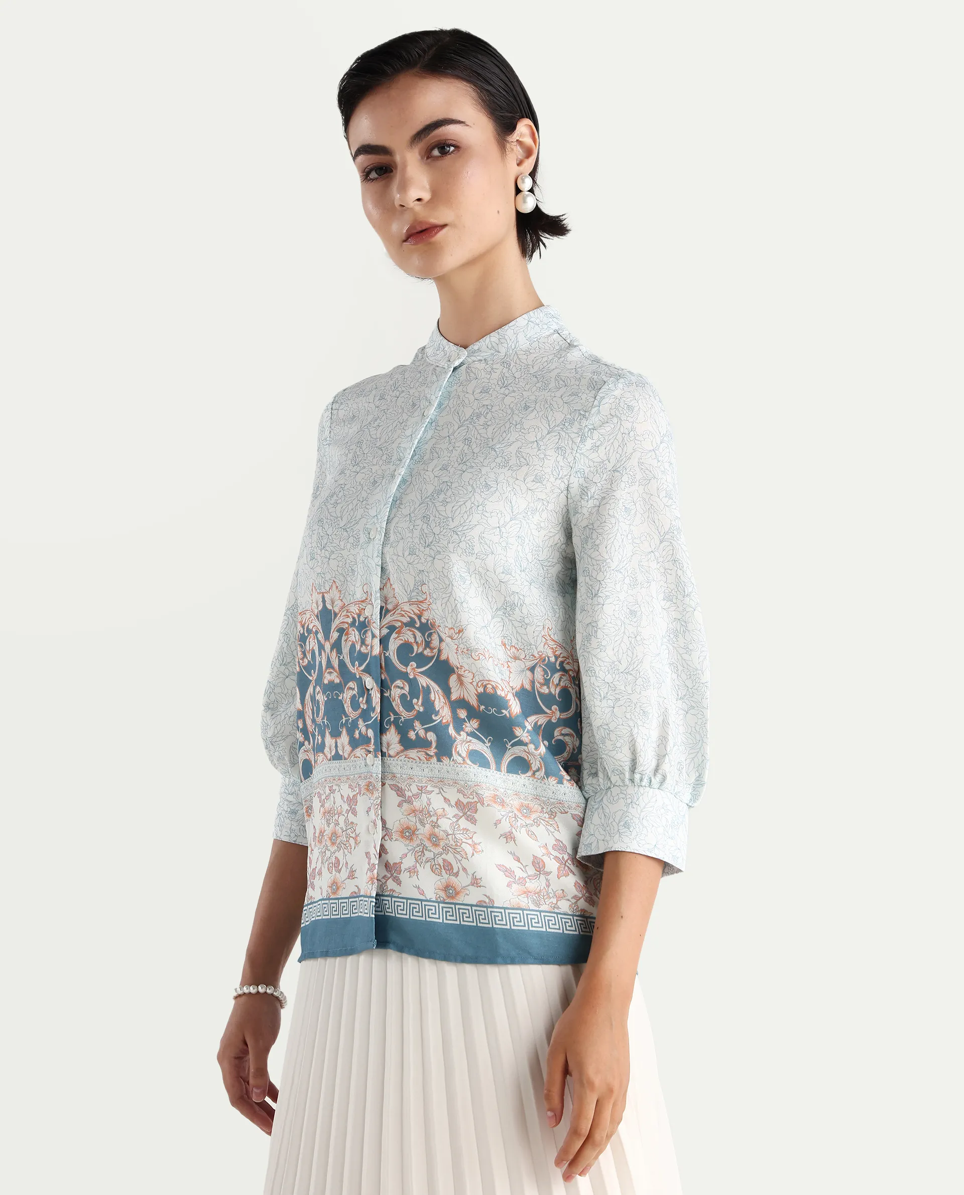 Rareism Women's Epica Multi Cotton Abstract Print Cuffed Sleeve Regular Fit Top - Image 7