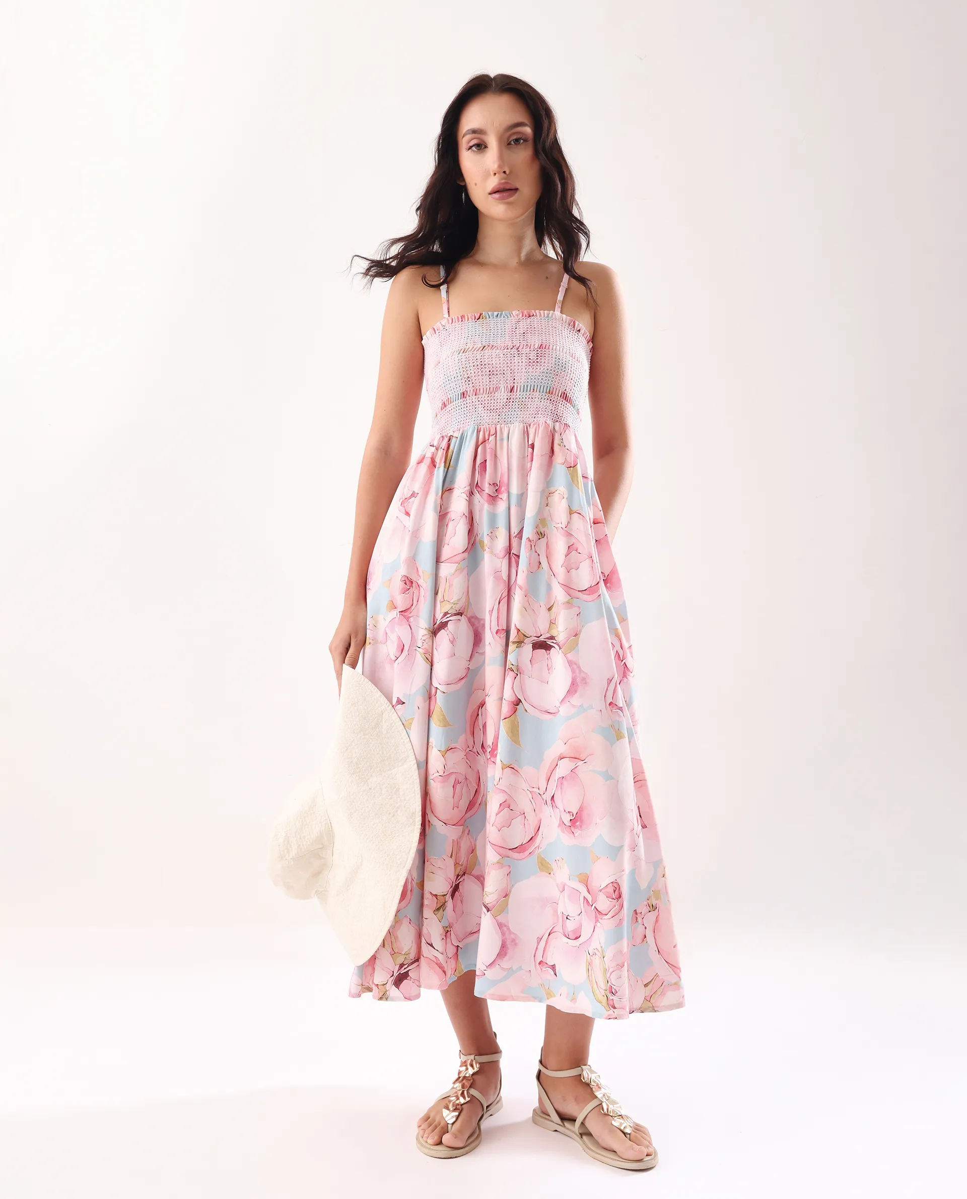 Rareism Women's Epico Multi Viscose Tube Neck Printed Sleeveless Midi Fit And Flare Dress - Image 2