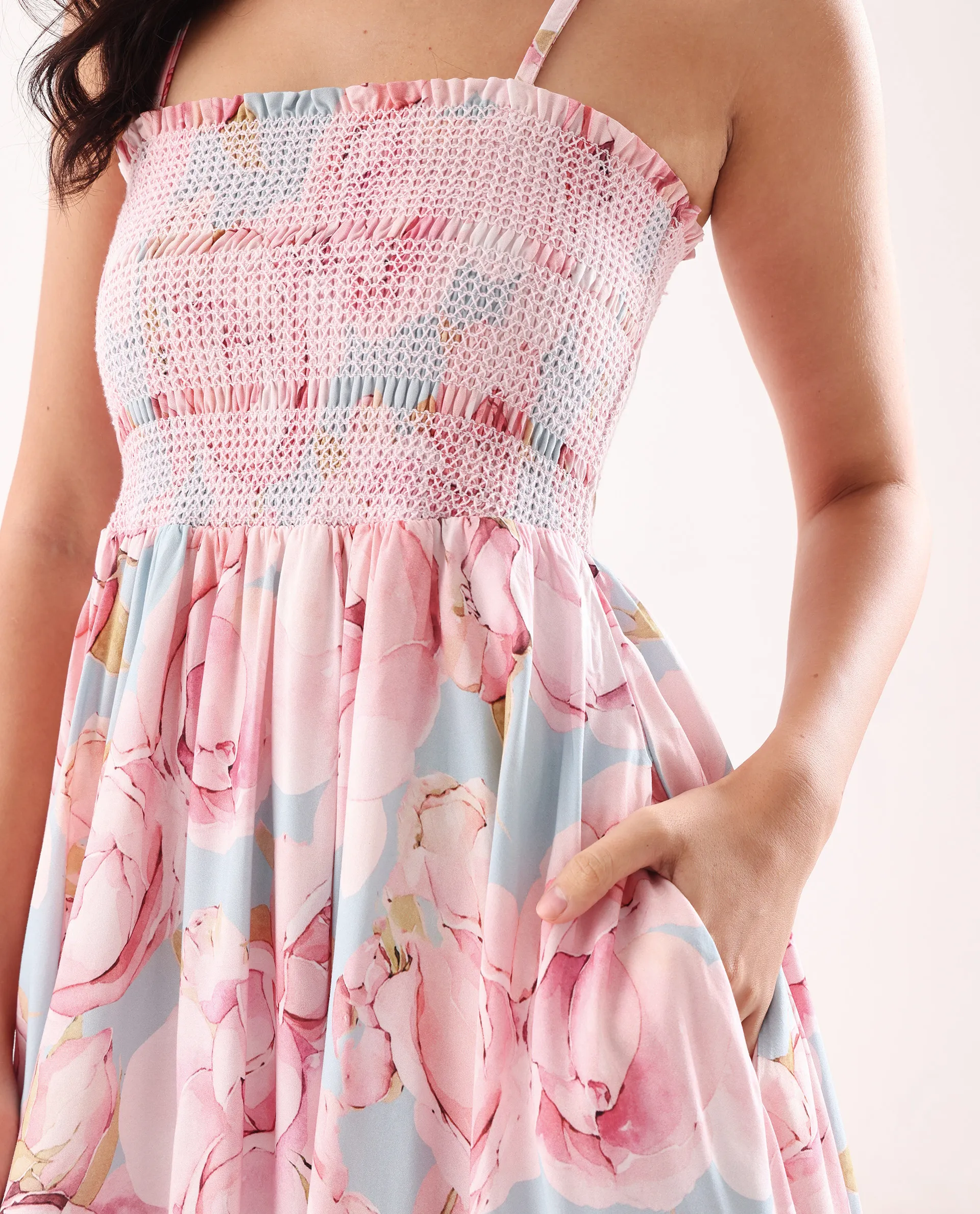 Rareism Women's Epico Multi Viscose Tube Neck Printed Sleeveless Midi Fit And Flare Dress - Image 6