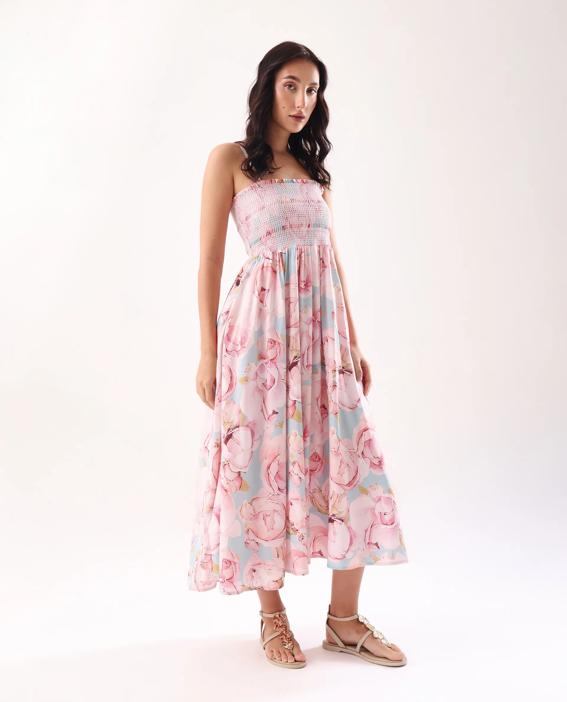 Rareism Women's Epico Multi Viscose Tube Neck Printed Sleeveless Midi Fit And Flare Dress - Image 7