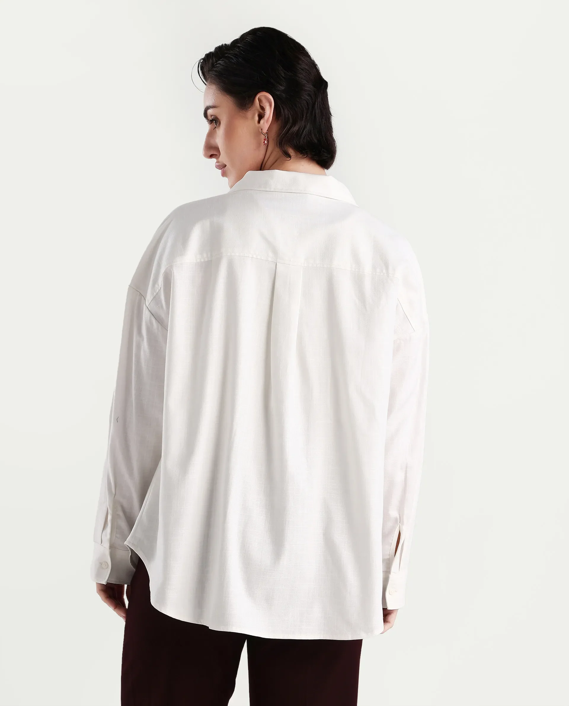 Rareism Women's Epili White Cotton Collared Plain Cuffed Sleeve Boxy Fit Shacket - Image 7