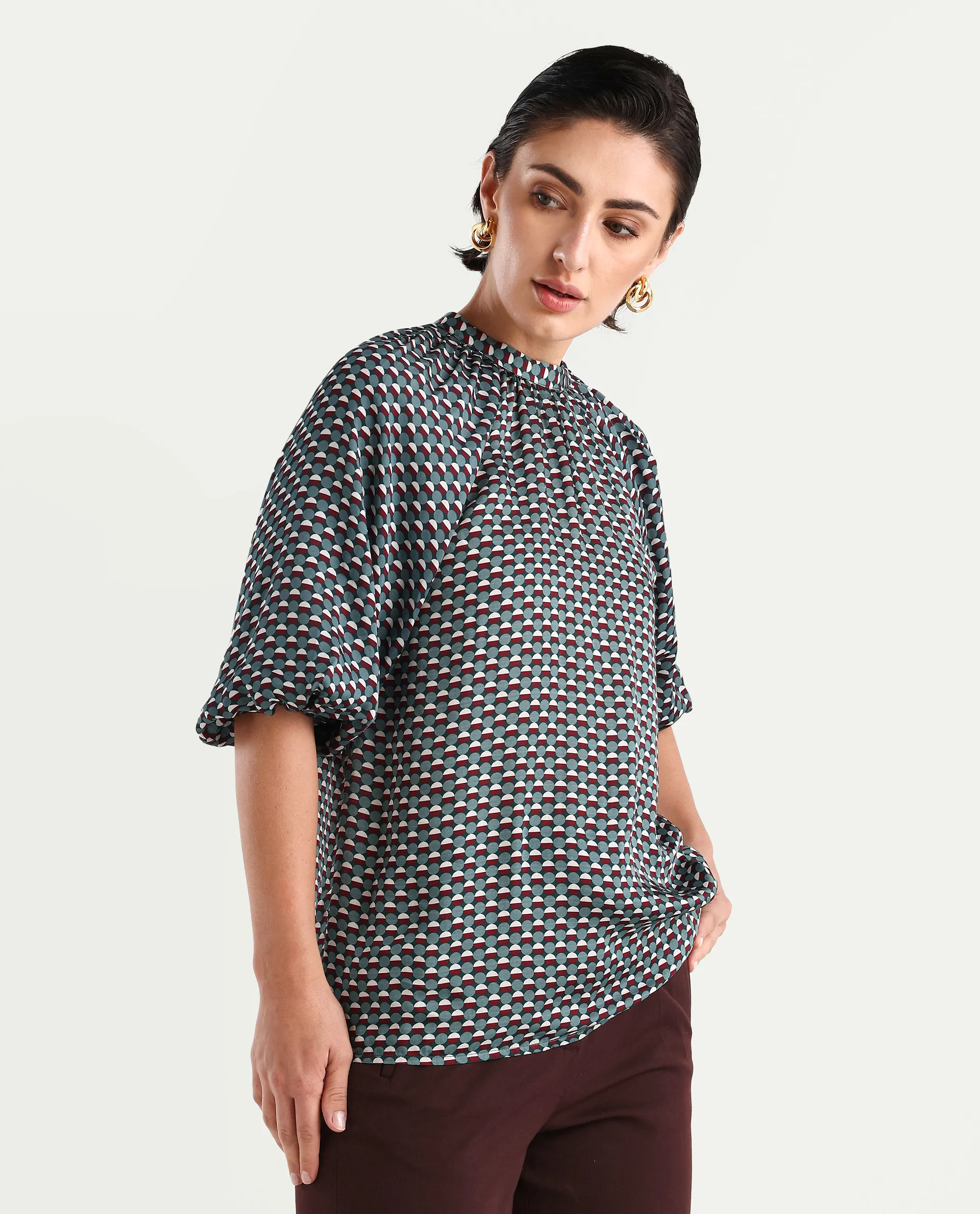 Rareism Women's Epizo Teal Polyester Abstract Print Raglan Sleeve Regular Fit Top - Image 6