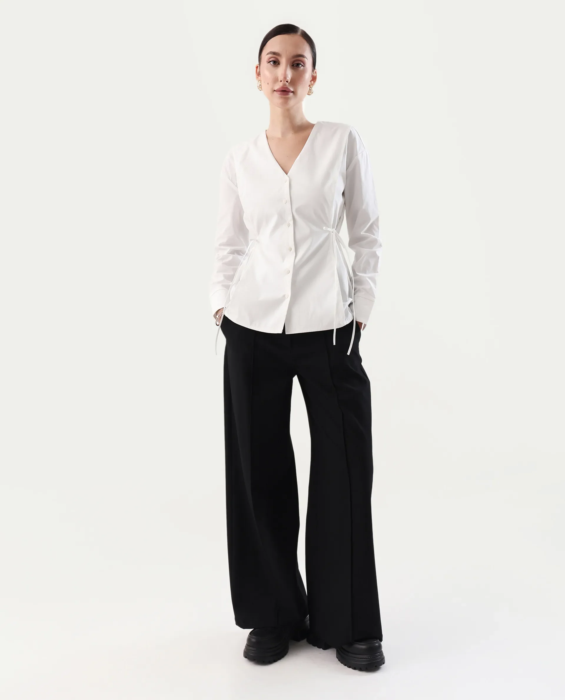 Rareism Women's Epled White Polyester Crew Neck Plain Cuffed Sleeve Regular Fit Top - Image 2