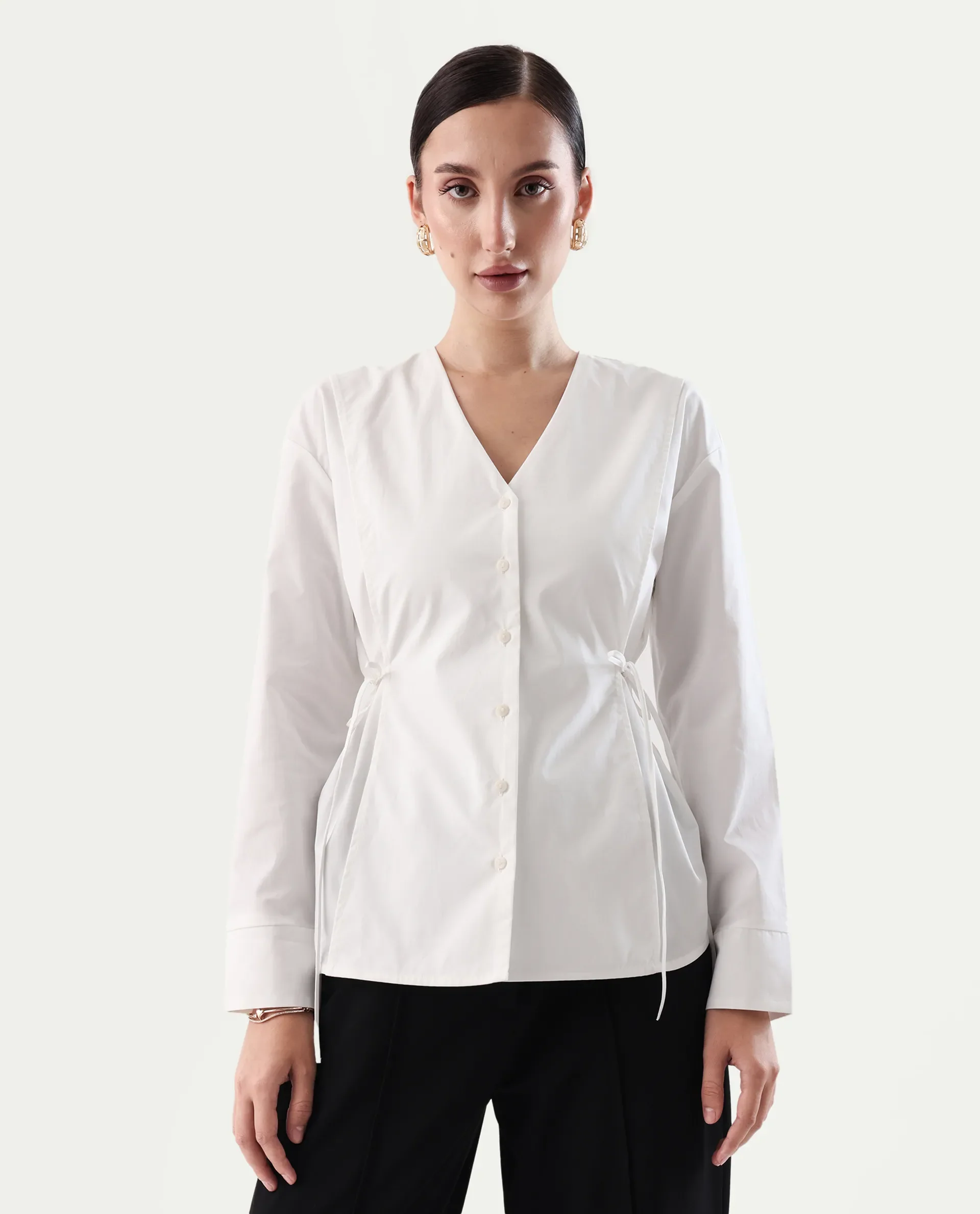 Rareism Women's Epled White Polyester Crew Neck Plain Cuffed Sleeve Regular Fit Top - Image 3