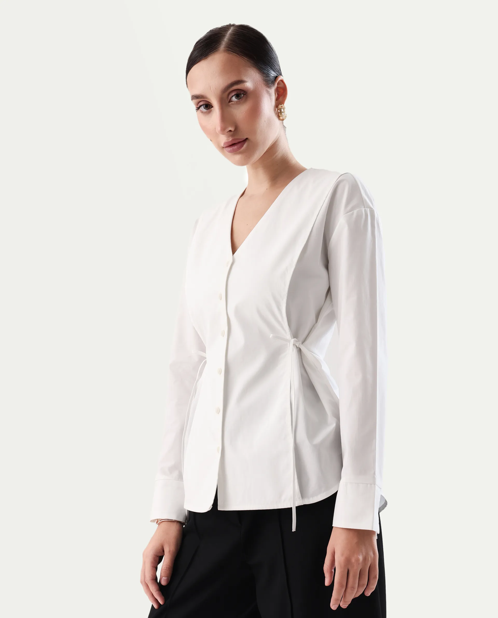 Rareism Women's Epled White Polyester Crew Neck Plain Cuffed Sleeve Regular Fit Top - Image 5