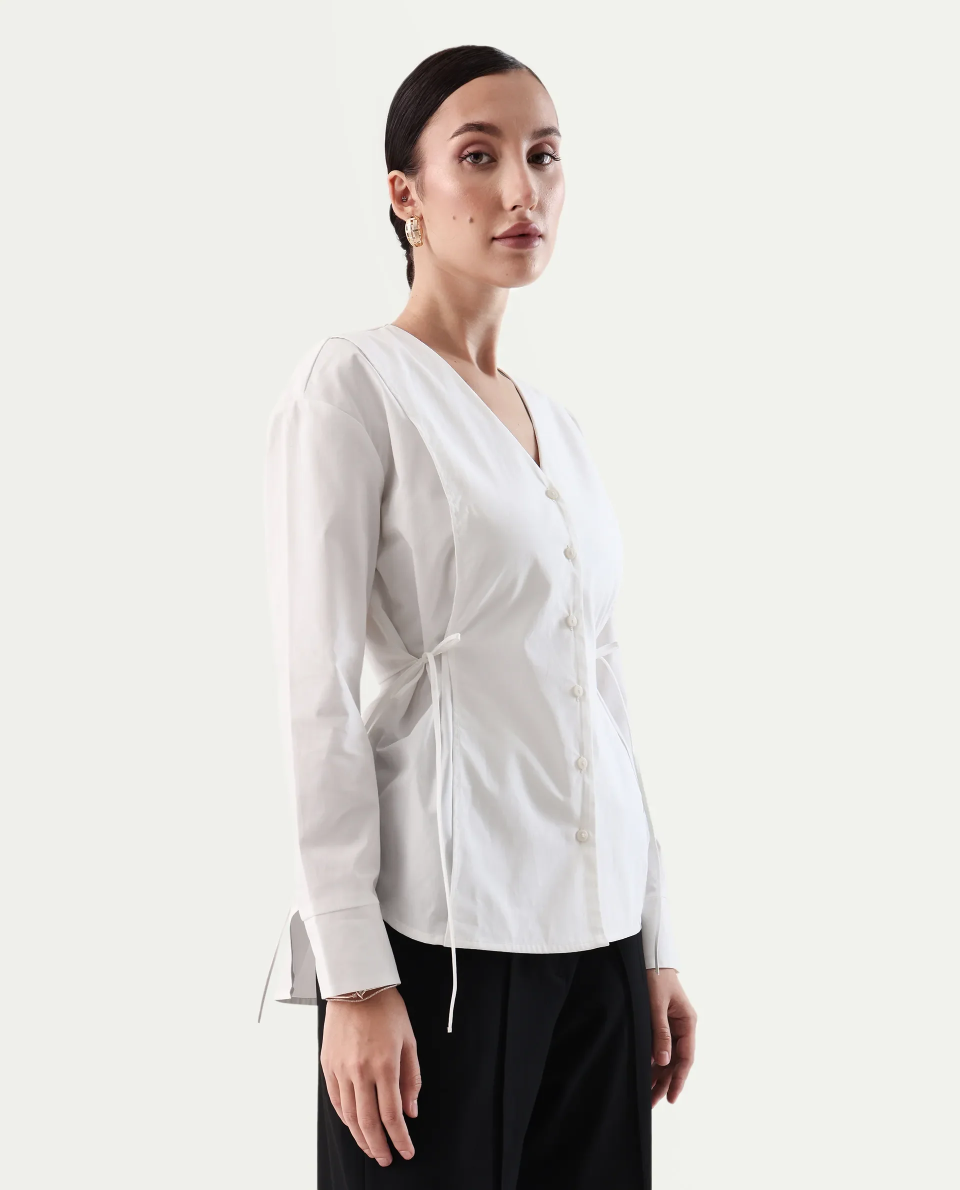 Rareism Women's Epled White Polyester Crew Neck Plain Cuffed Sleeve Regular Fit Top - Image 6