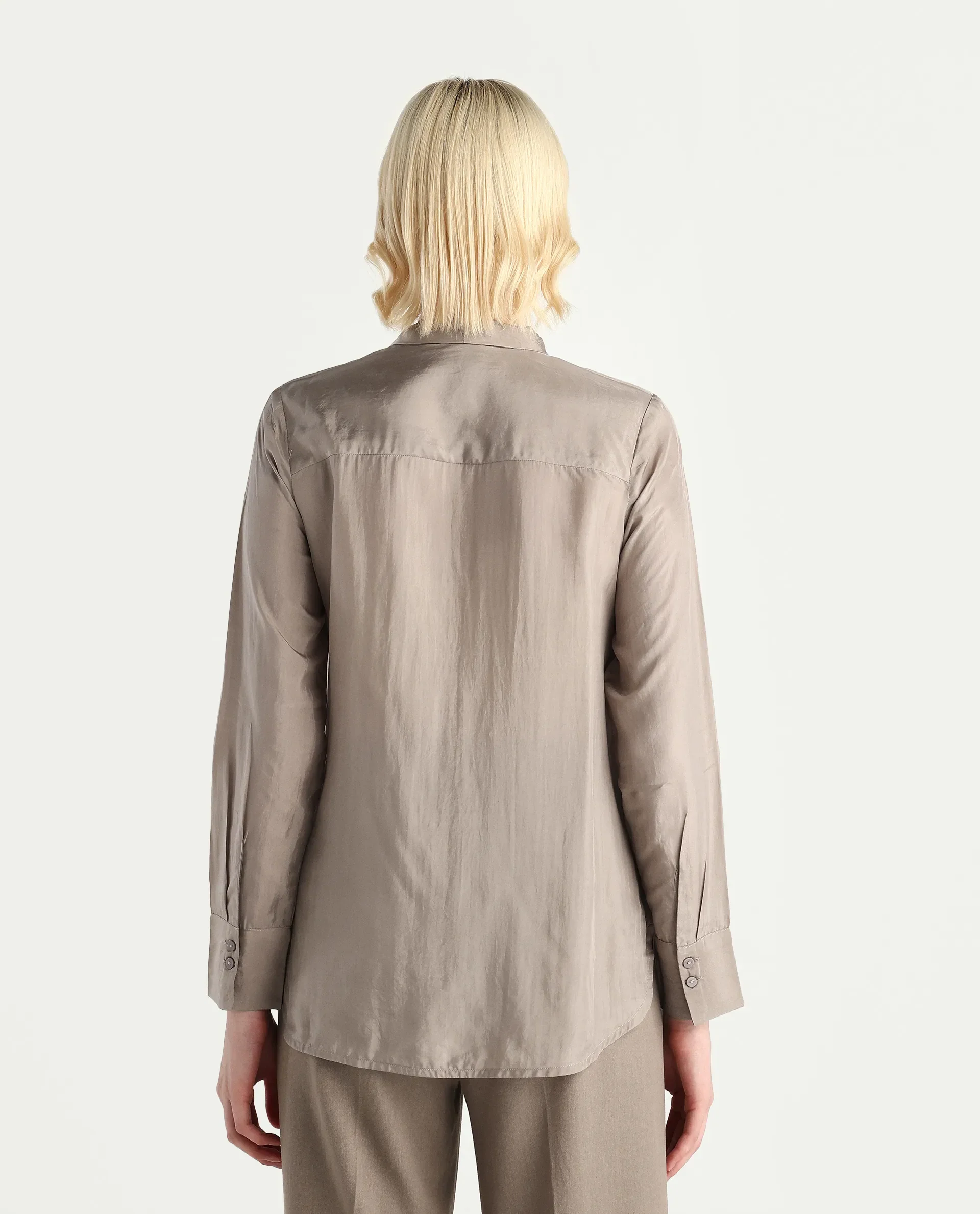 Rareism Women's Epoam Grey Cotton Blend Plain Cuffed Sleeve Regular Fit Shirt - Image 7