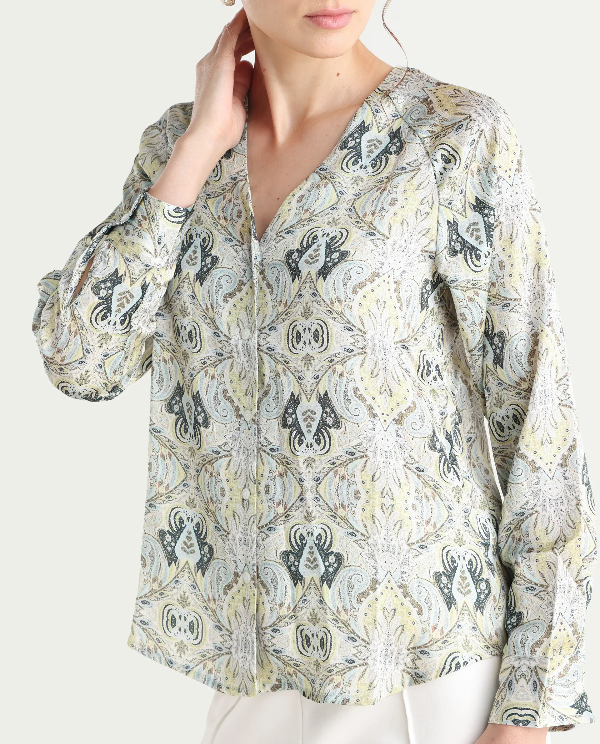 Rareism Women's Epoll Multi Satin Abstract Print Raglan Sleeve Relaxed Fit Top - Image 4