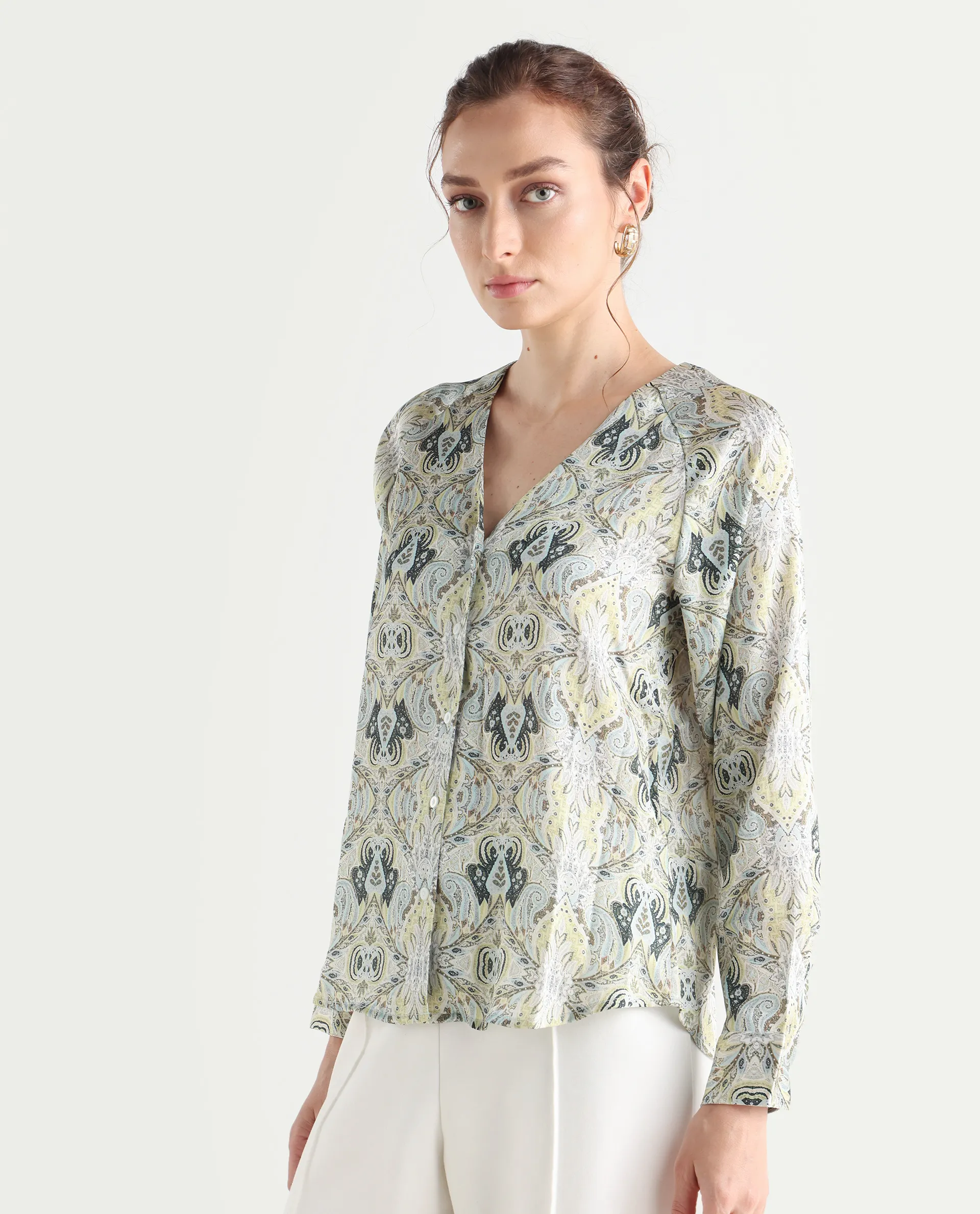 Rareism Women's Epoll Multi Satin Abstract Print Raglan Sleeve Relaxed Fit Top - Image 5