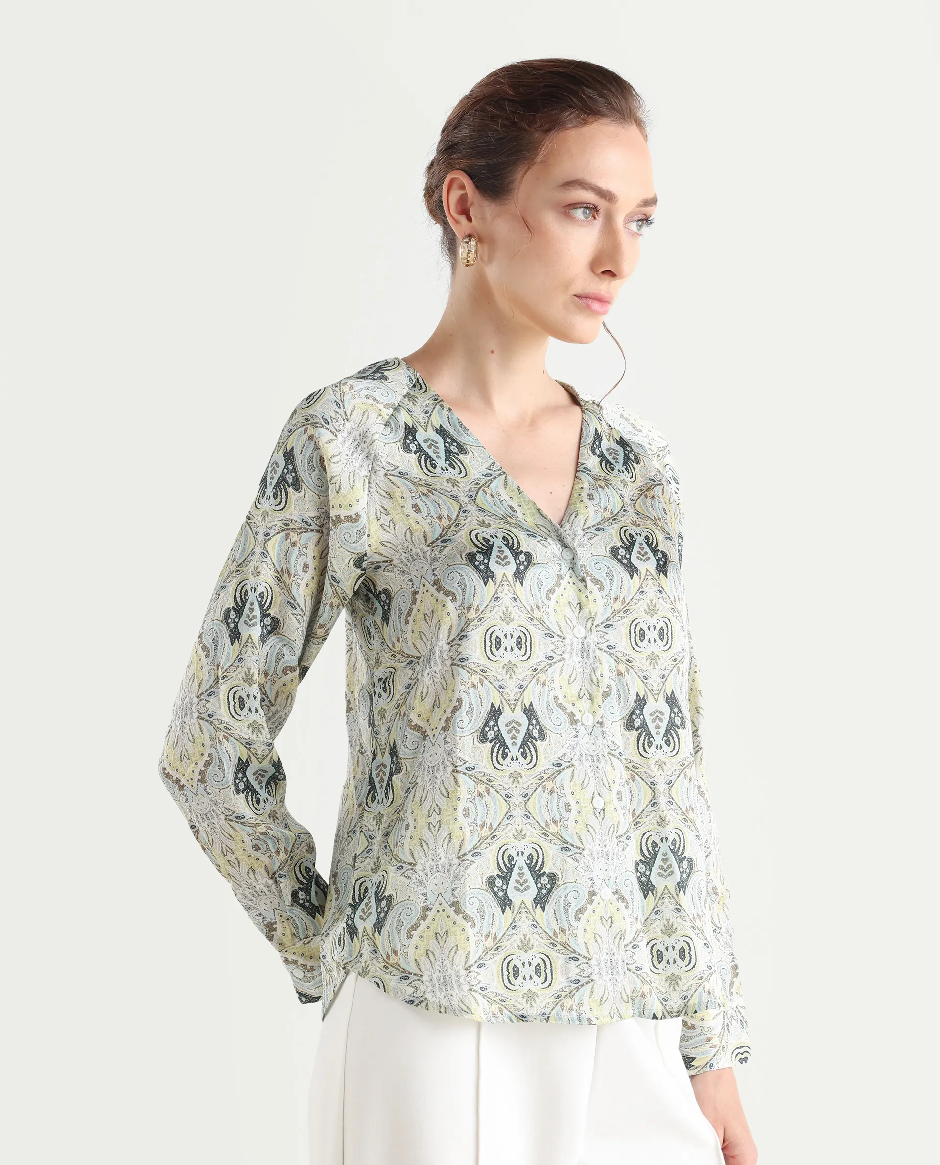 Rareism Women's Epoll Multi Satin Abstract Print Raglan Sleeve Relaxed Fit Top - Image 6