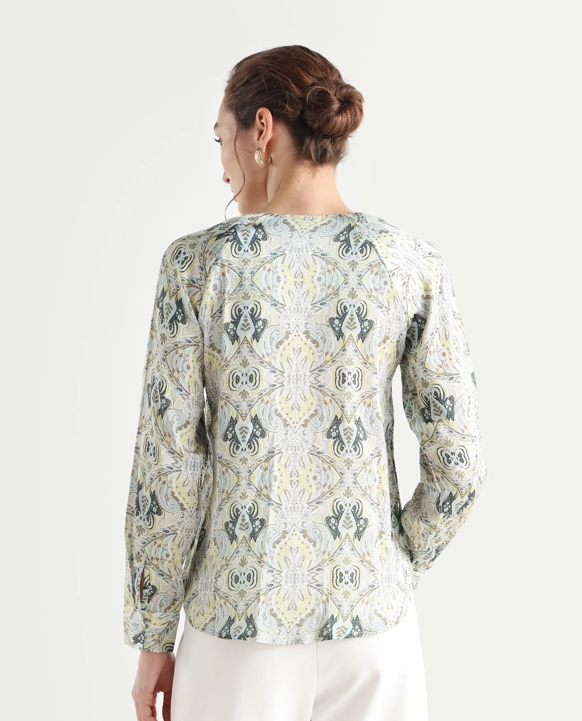 Rareism Women's Epoll Multi Satin Abstract Print Raglan Sleeve Relaxed Fit Top - Image 7