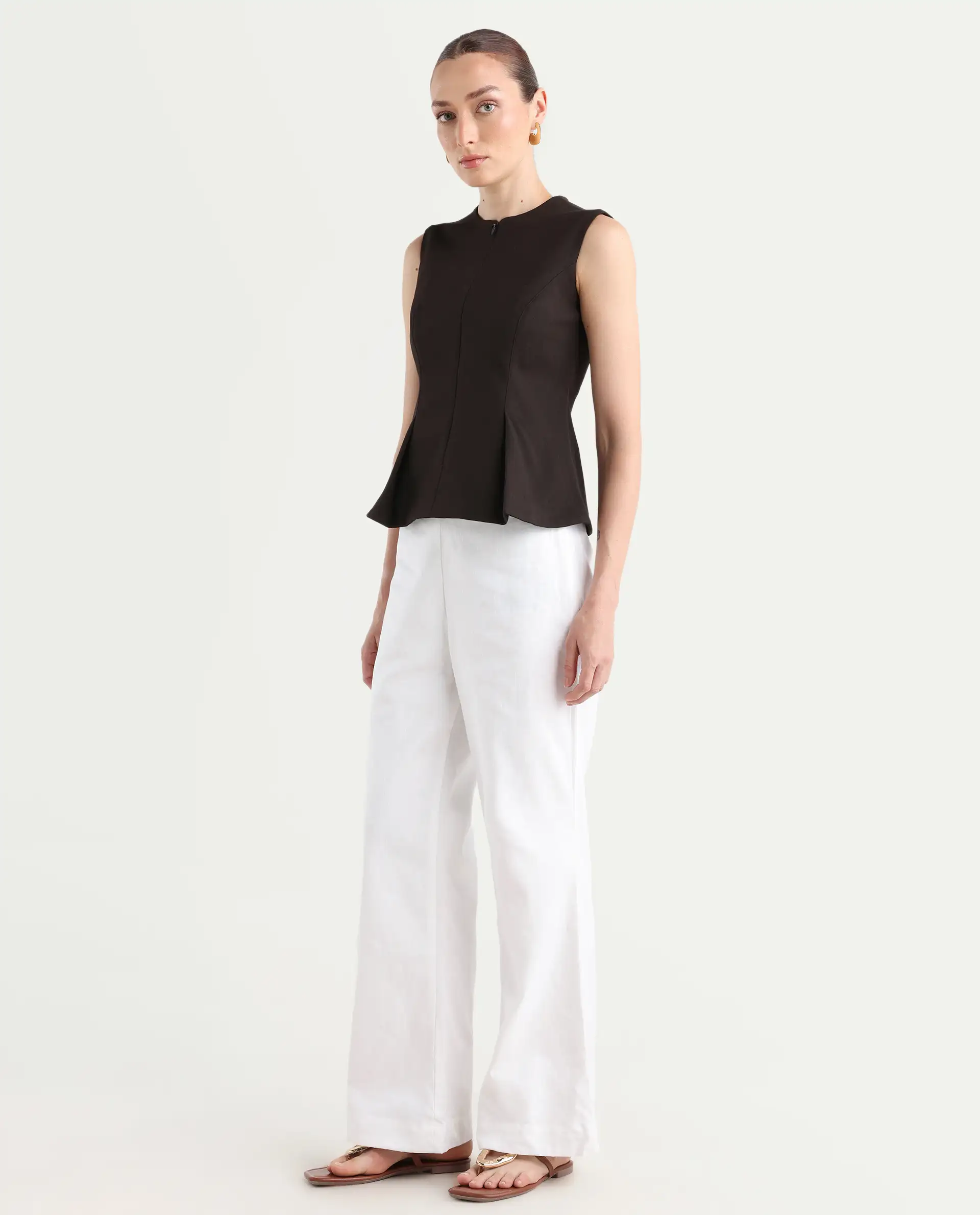 Rareism Women's Epors White Modal Plain Ankle Length Straight Fit Trouser - Image 6