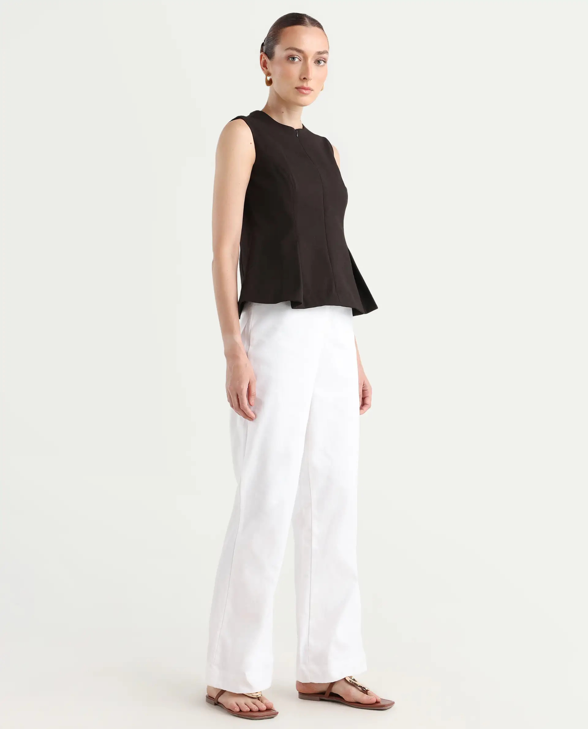 Rareism Women's Epors White Modal Plain Ankle Length Straight Fit Trouser - Image 7