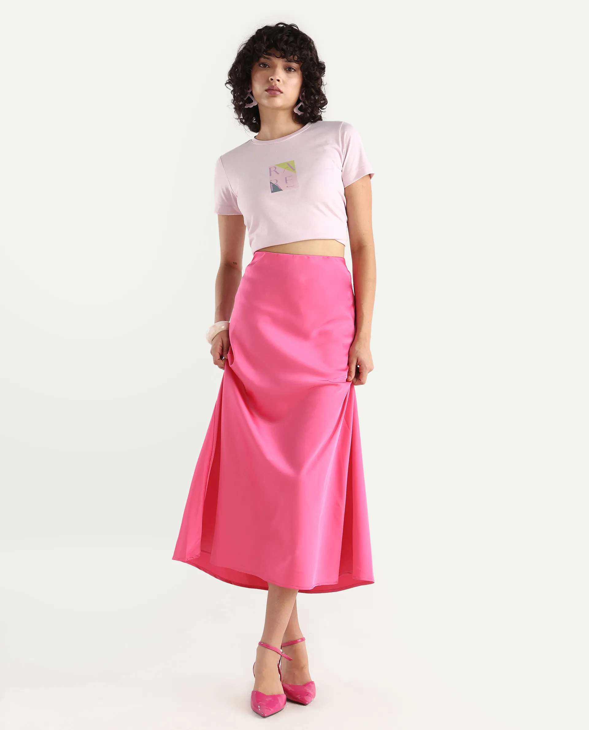Rareism Women's Eprim Pink modal Plain Maxi A-Line Skirt - Image 2