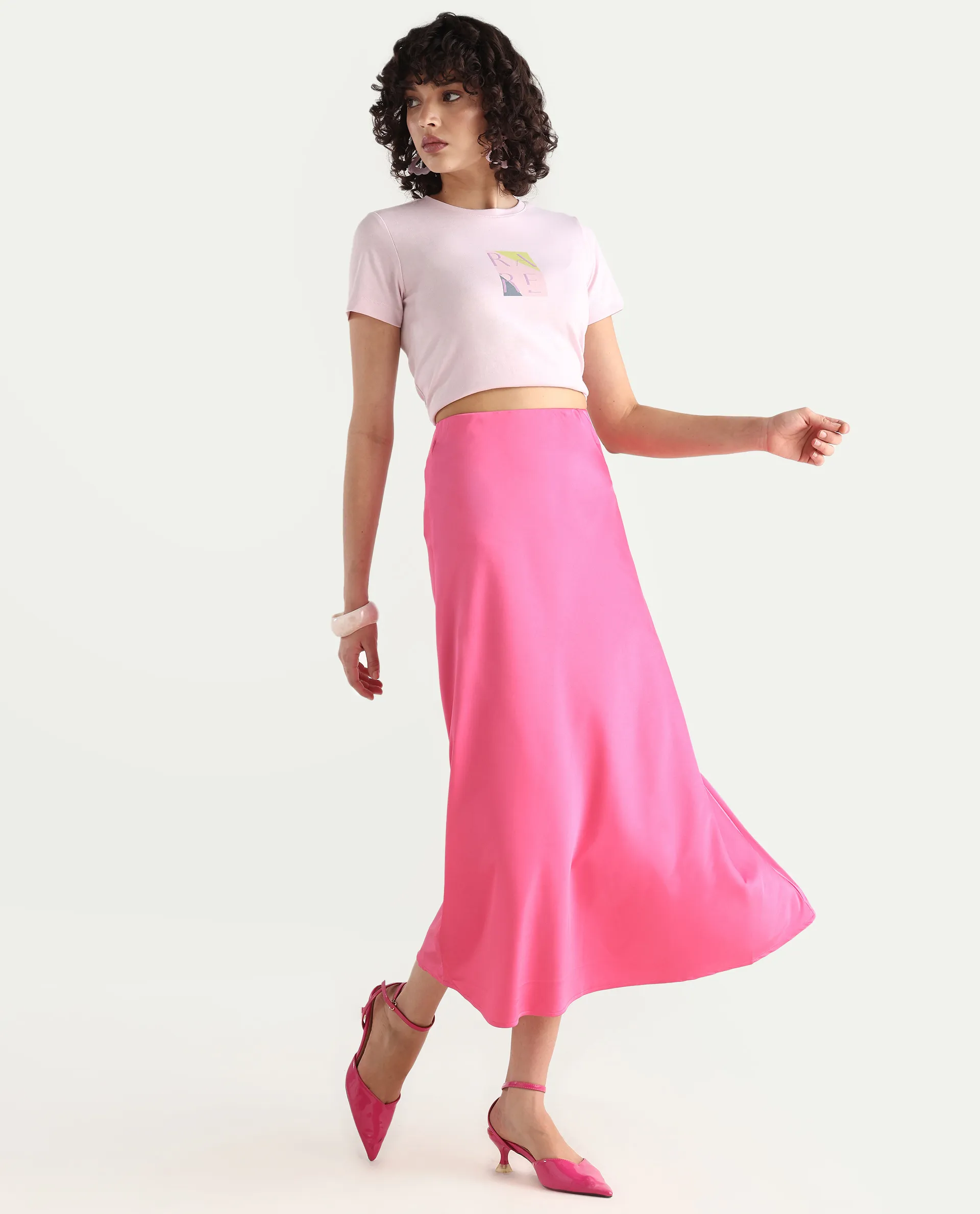 Rareism Women's Eprim Pink modal Plain Maxi A-Line Skirt - Image 3