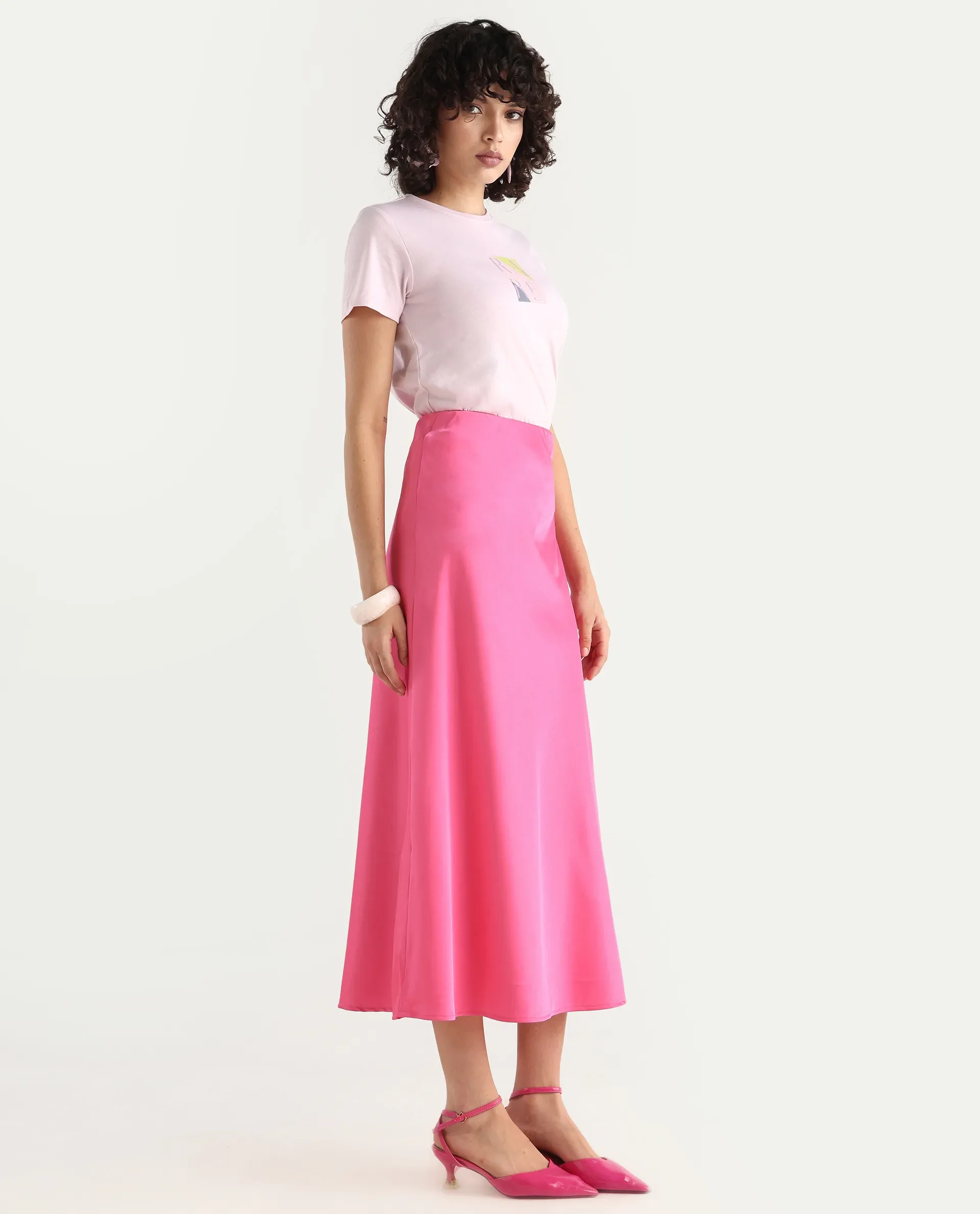 Rareism Women's Eprim Pink modal Plain Maxi A-Line Skirt - Image 6