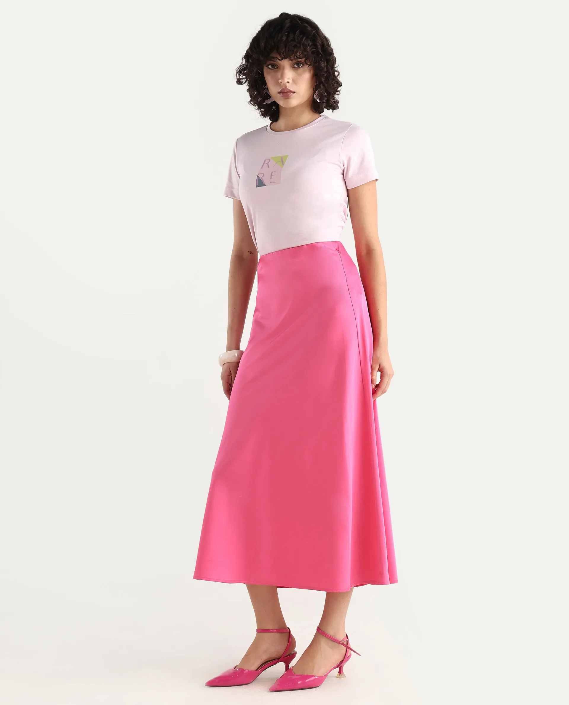 Rareism Women's Eprim Pink modal Plain Maxi A-Line Skirt - Image 7
