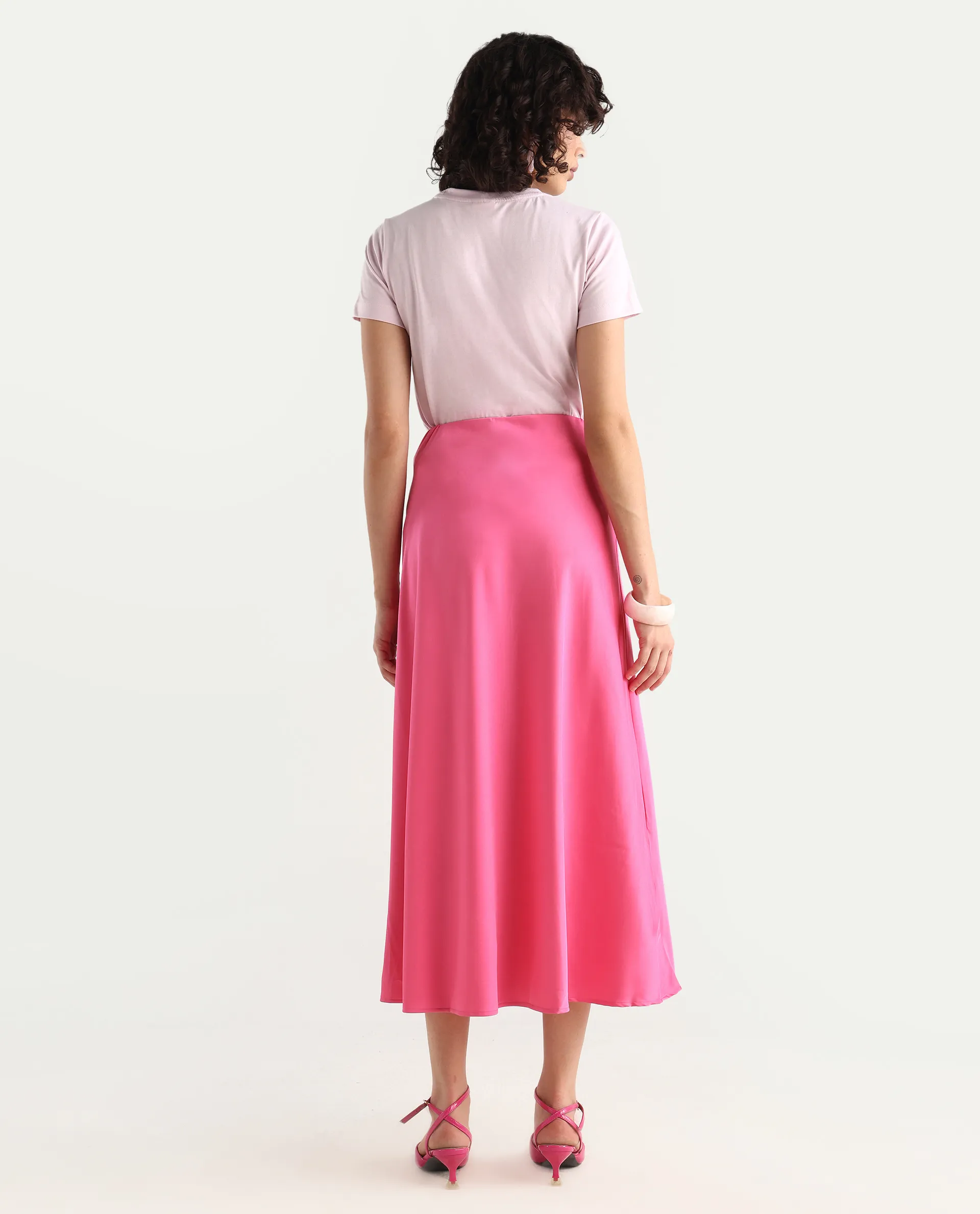 Rareism Women's Eprim Pink modal Plain Maxi A-Line Skirt - Image 8
