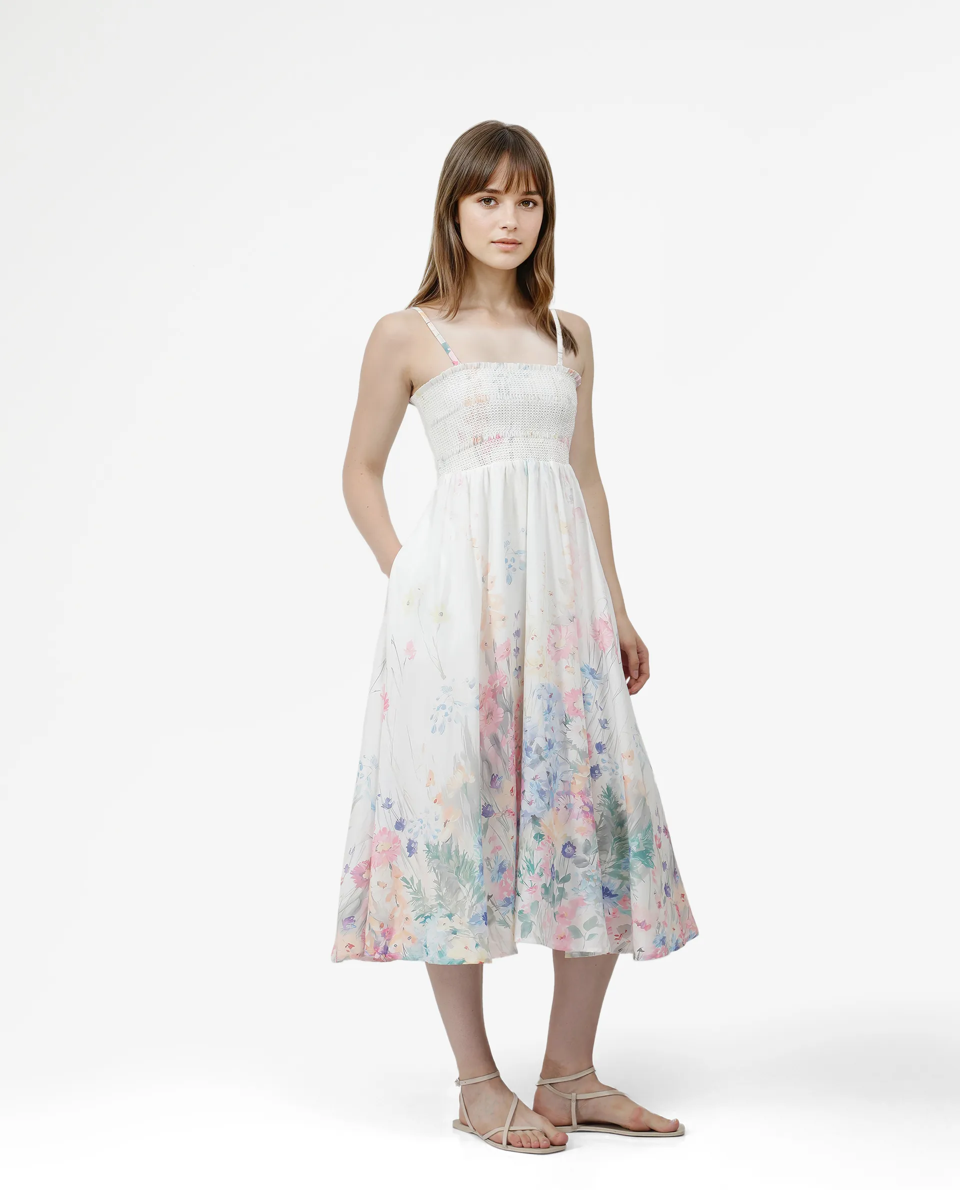 Rareism Women's Epsem Multi Polyester Blend Tube Neck Floral Print Sleeveless Midi Fit And Flare Dress - Image 5