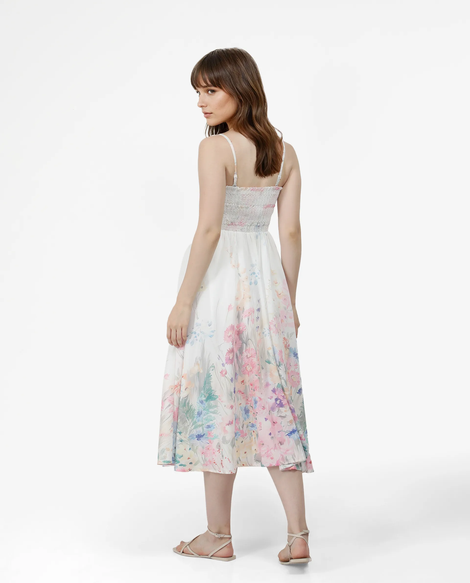 Rareism Women's Epsem Multi Polyester Blend Tube Neck Floral Print Sleeveless Midi Fit And Flare Dress - Image 6