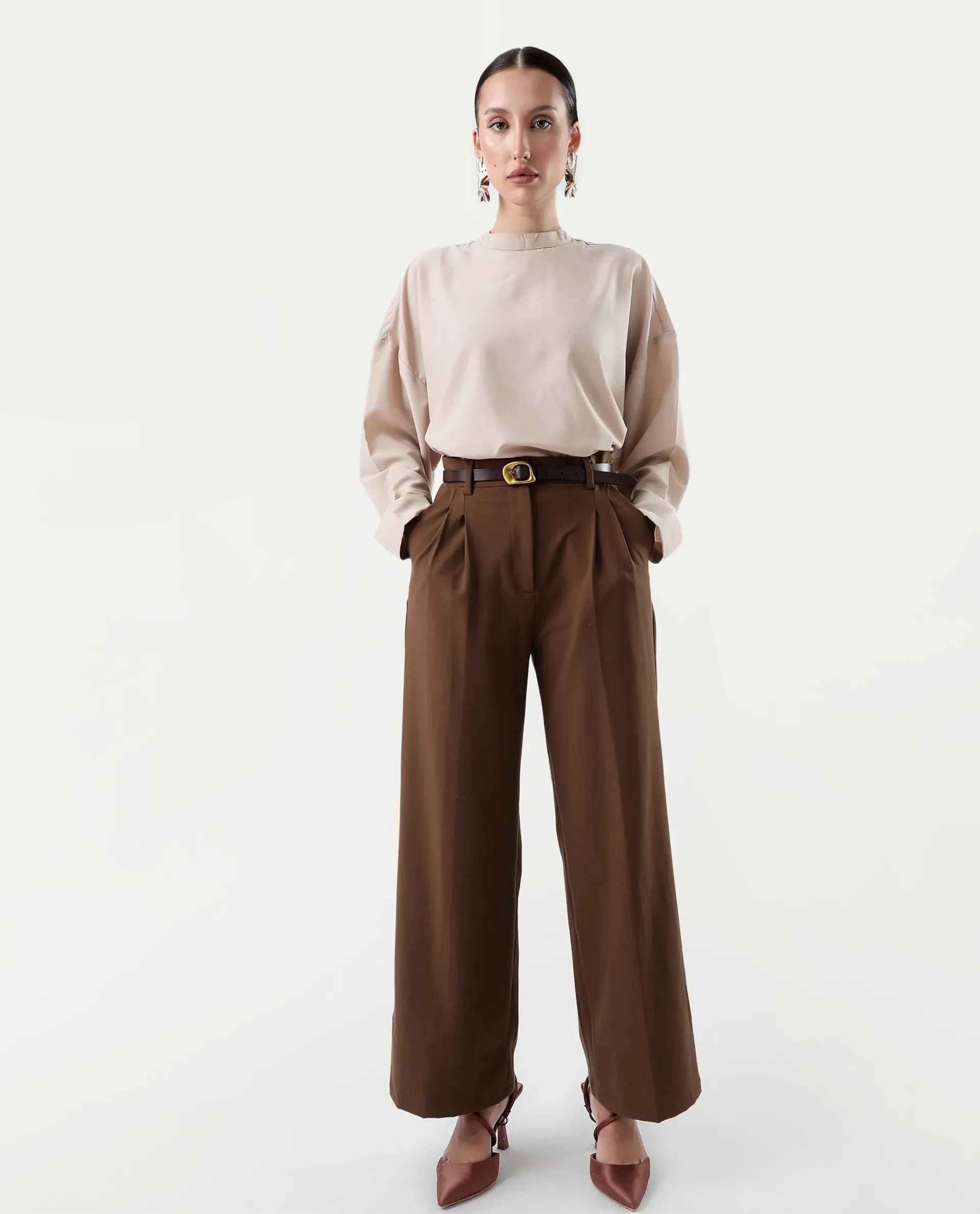 Rareism Women's Epsis Beige Cotton Plain Oversized Top - Image 2