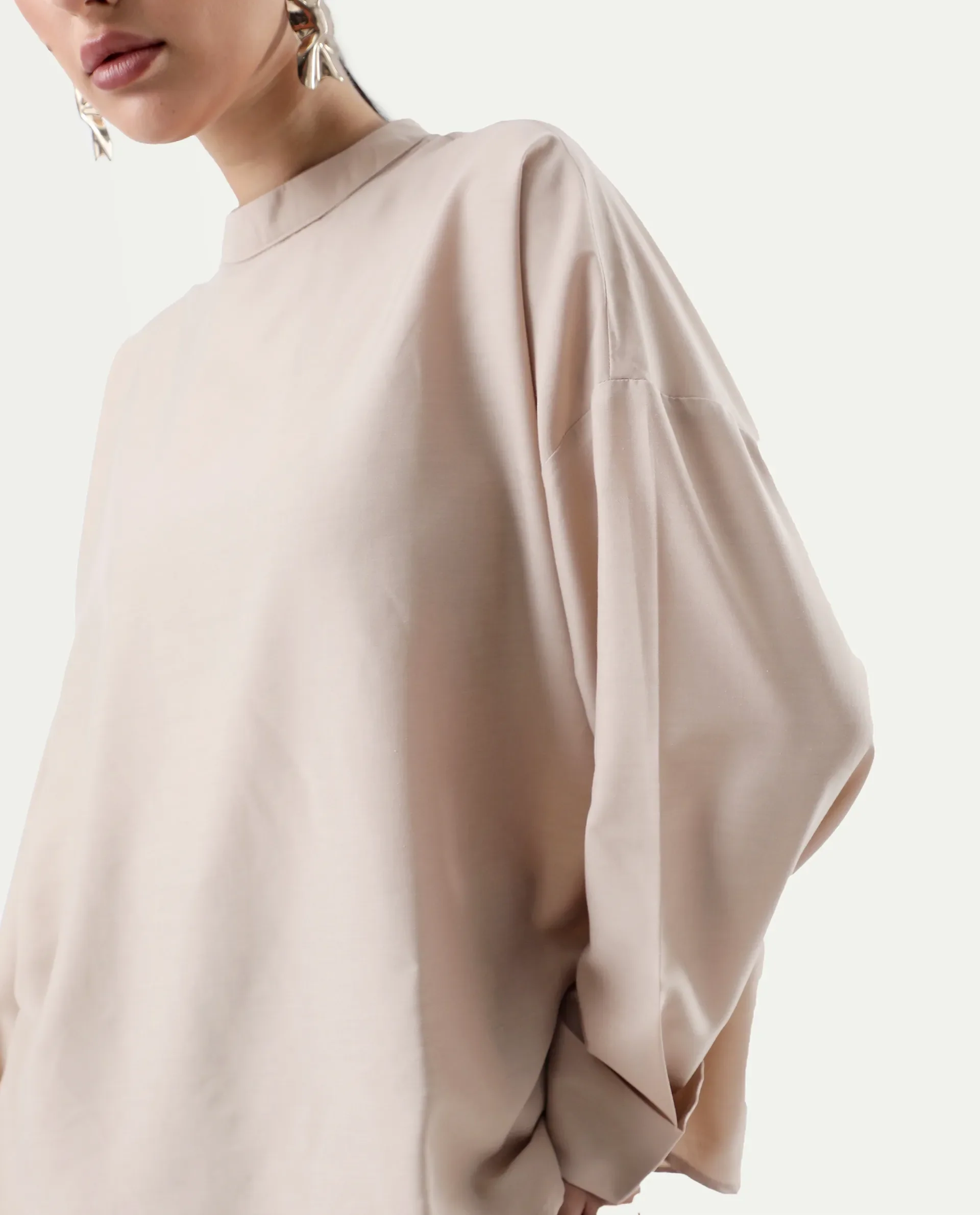 Rareism Women's Epsis Beige Cotton Plain Oversized Top - Image 4