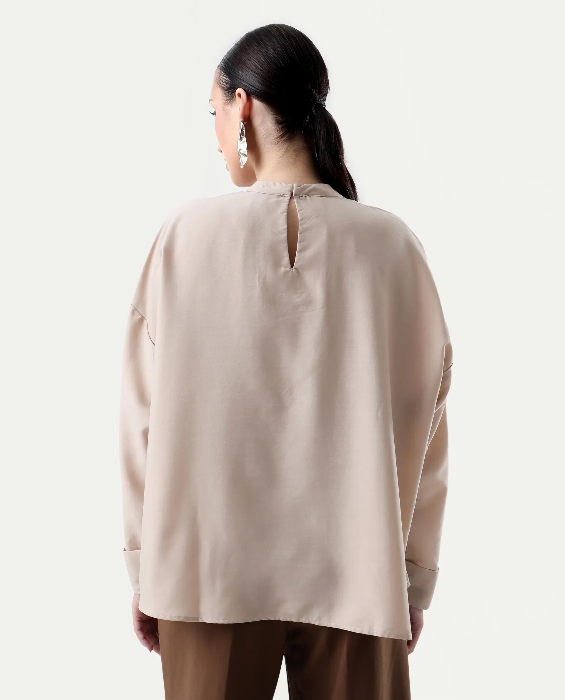 Rareism Women's Epsis Beige Cotton Plain Oversized Top - Image 8