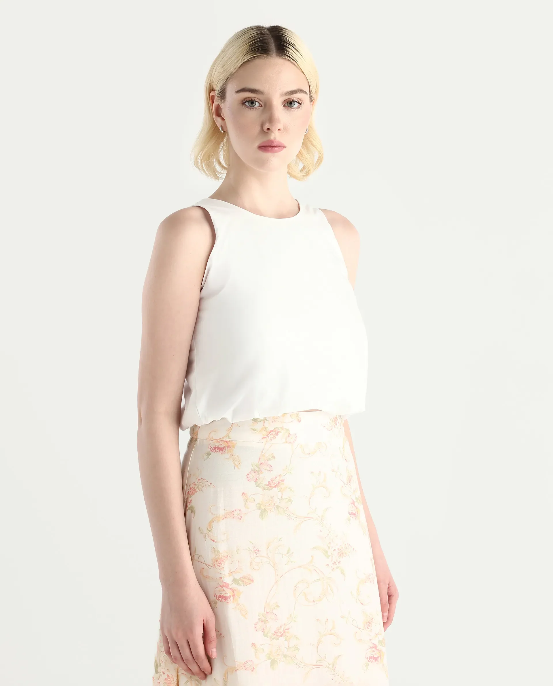 Rareism Women's Eptic White Cotton Plain Sleeveless Crop Regular Fit Top - Image 5