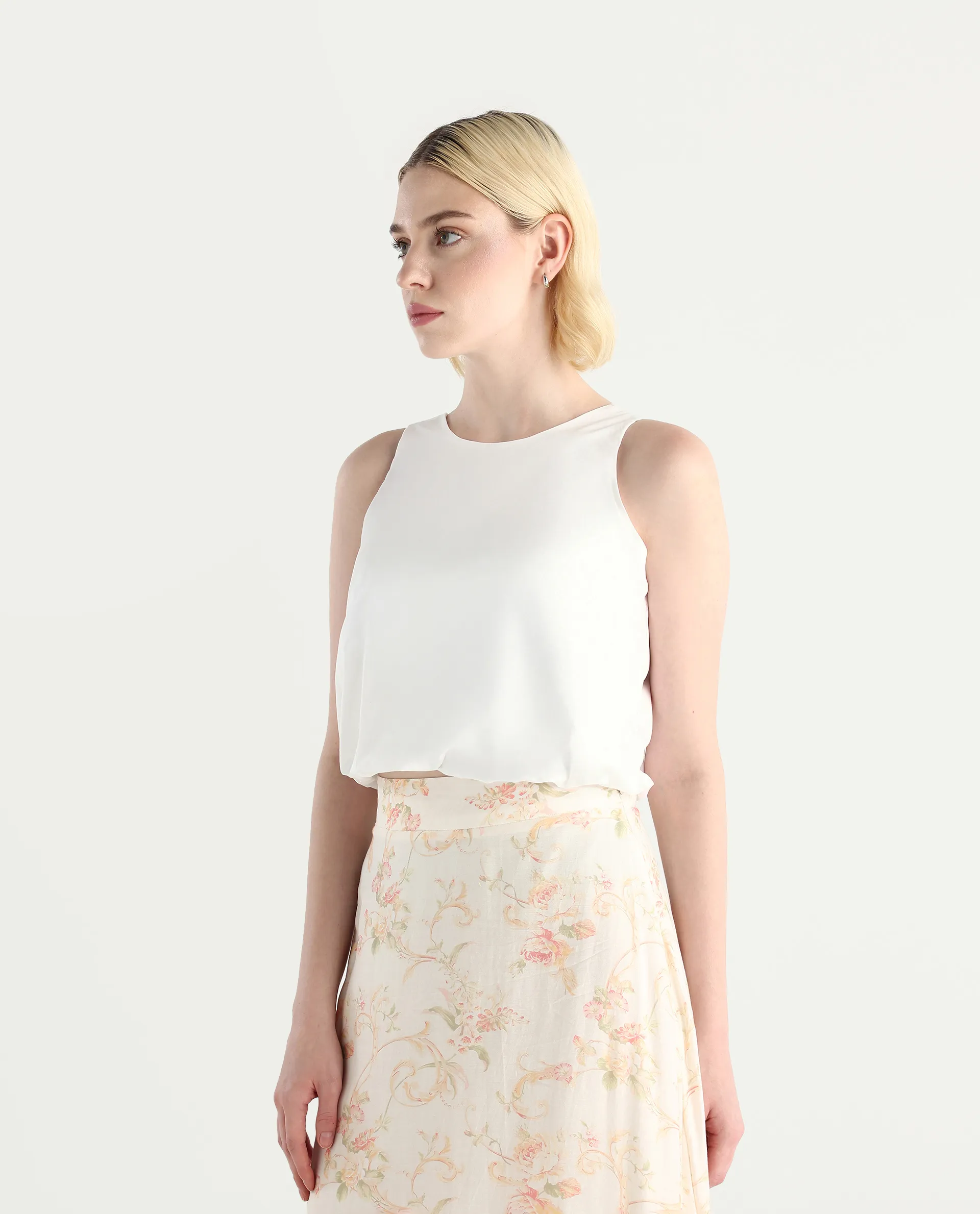 Rareism Women's Eptic White Cotton Plain Sleeveless Crop Regular Fit Top - Image 6