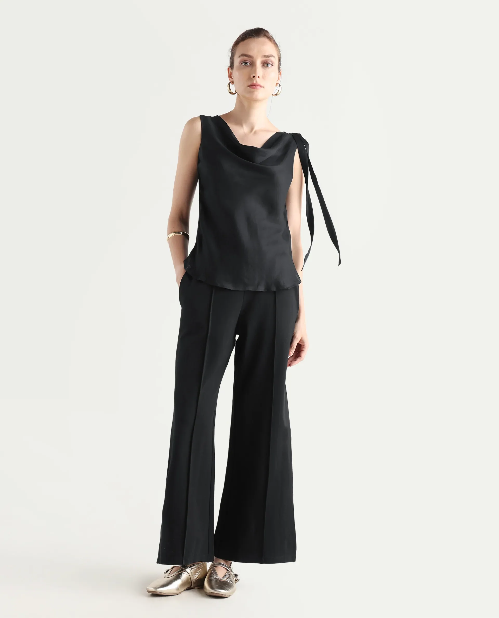 Rareism Women's Epuke Black Polyester Boat Neck Plain Sleeveless Regular Fit Top - Image 2