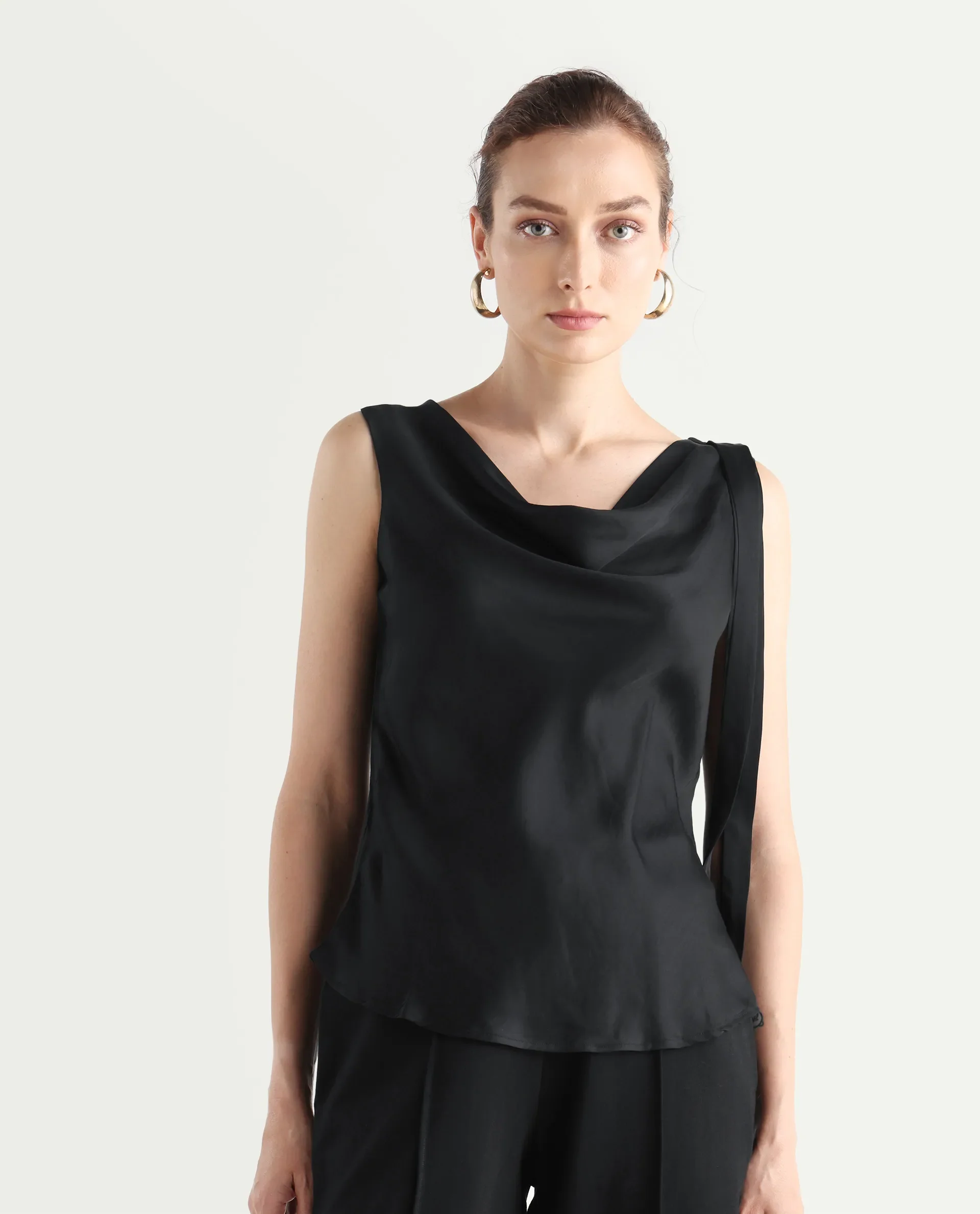 Rareism Women's Epuke Black Polyester Boat Neck Plain Sleeveless Regular Fit Top - Image 3