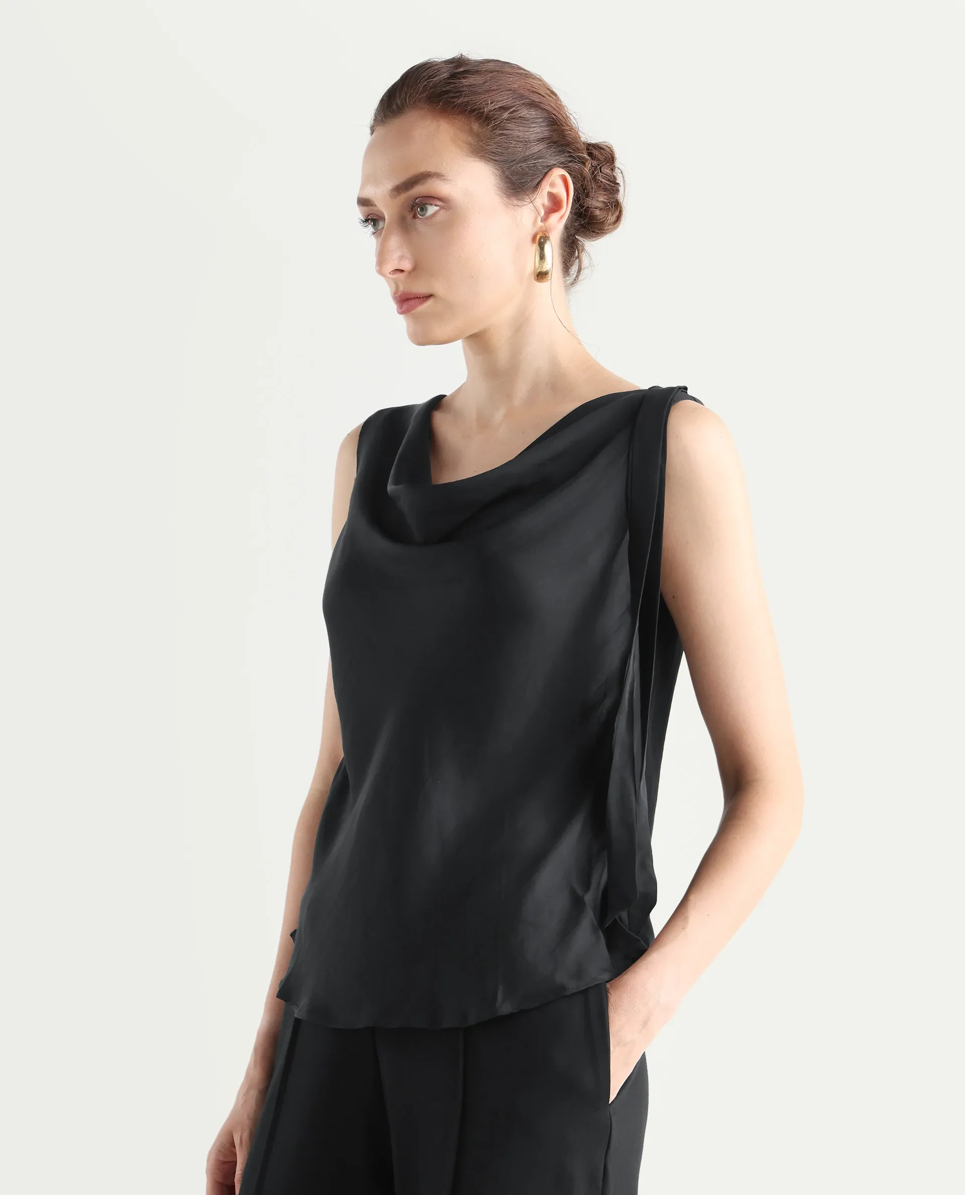 Rareism Women's Epuke Black Polyester Boat Neck Plain Sleeveless Regular Fit Top - Image 5