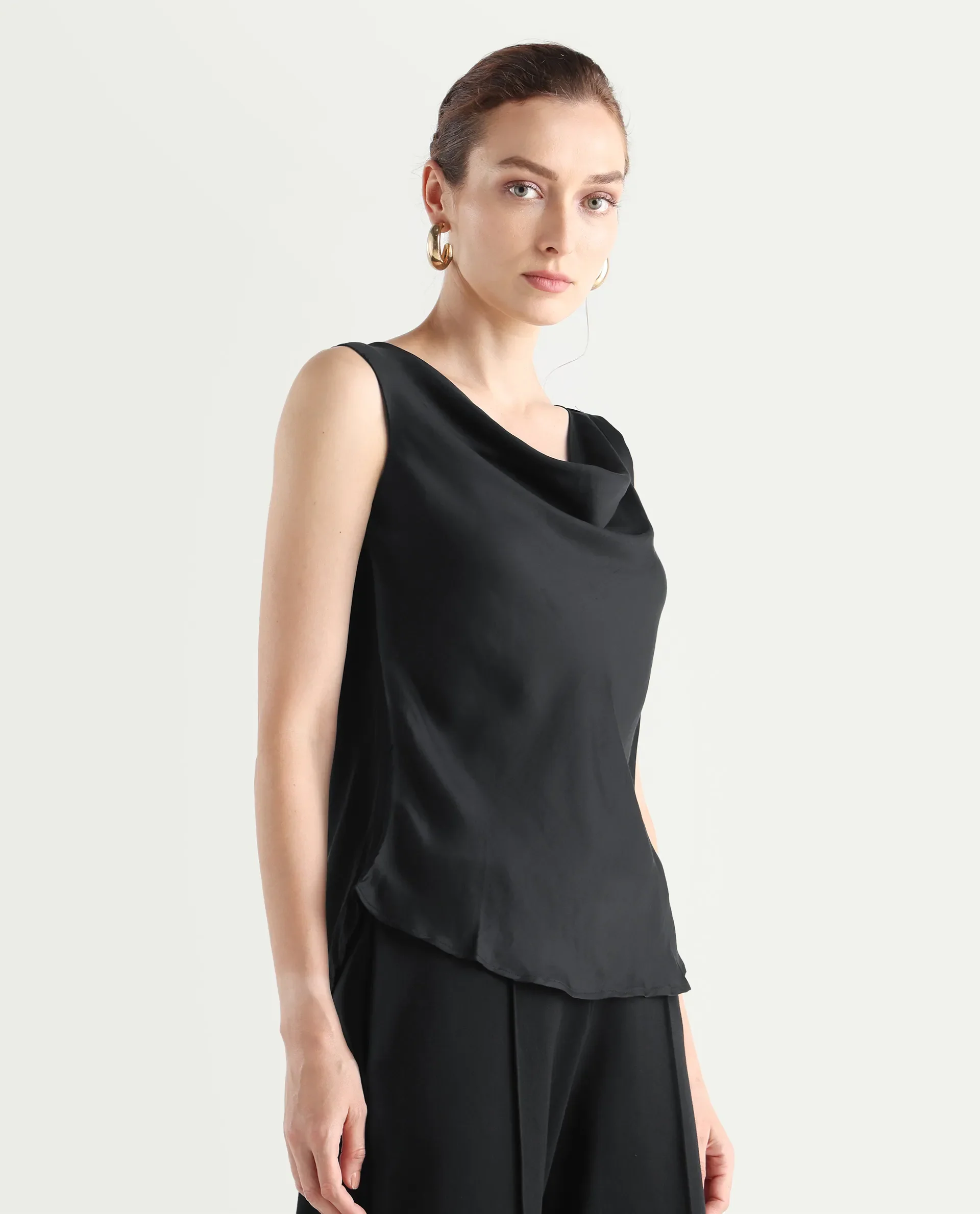 Rareism Women's Epuke Black Polyester Boat Neck Plain Sleeveless Regular Fit Top - Image 6