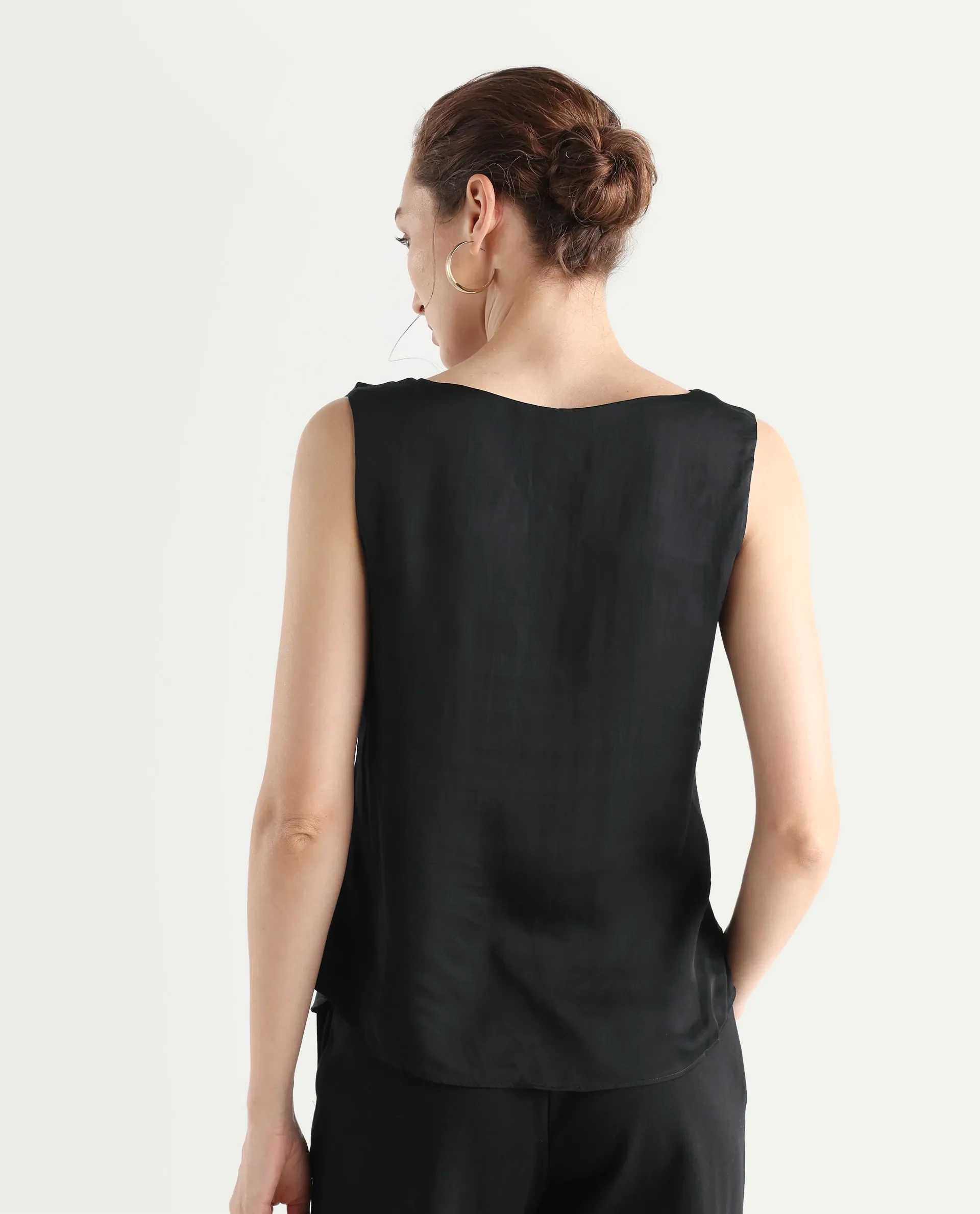 Rareism Women's Epuke Black Polyester Boat Neck Plain Sleeveless Regular Fit Top - Image 7