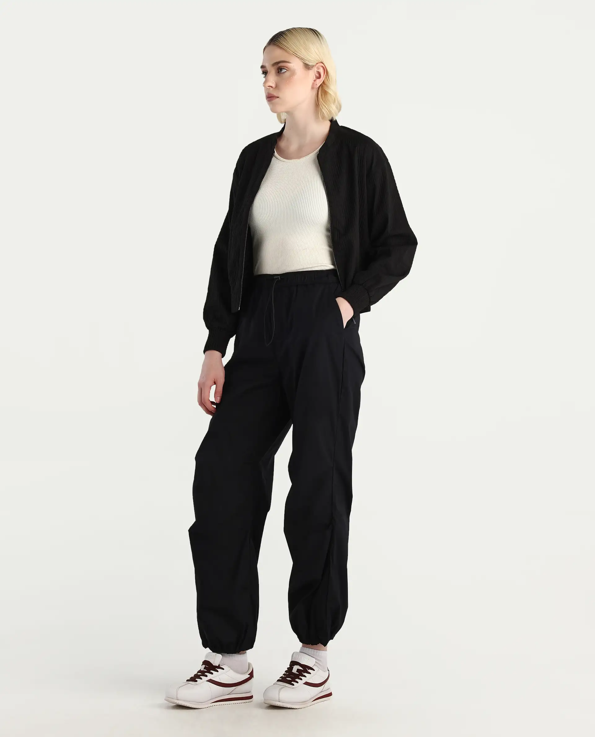 Rareism Women's Epwor Black Viscose Plain Ankle Length Baggy Trouser - Image 5