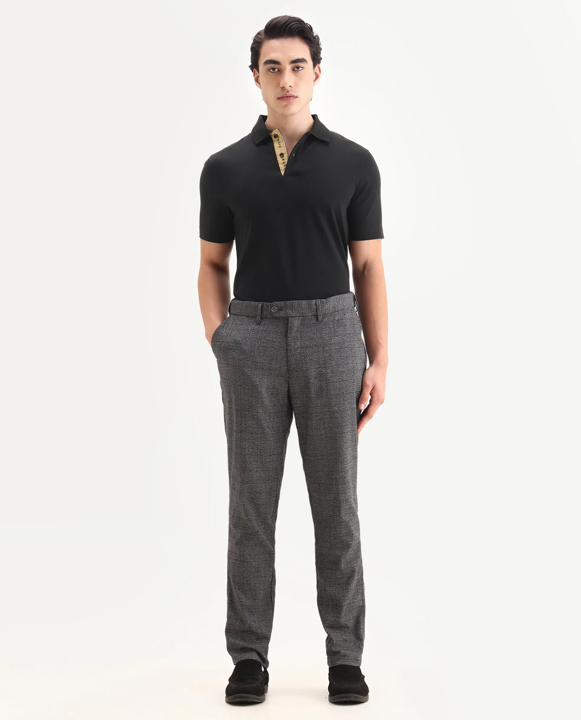 Rare Rabbit Men's Era Black Cotton Fabric Half Sleeve Spread Collar Plain Polo - Image 2
